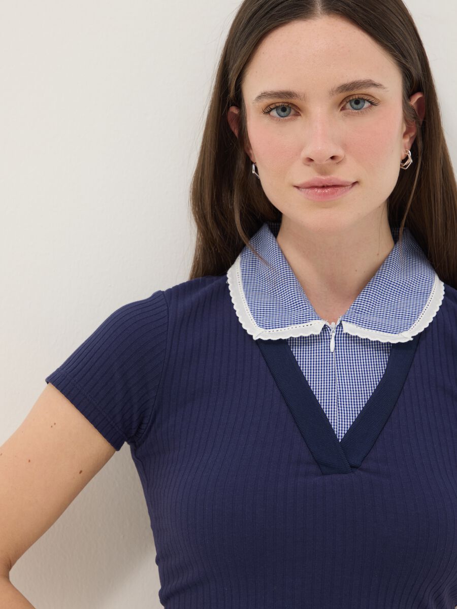 Multicoloured stretch cotton regular fit deep V polo_3