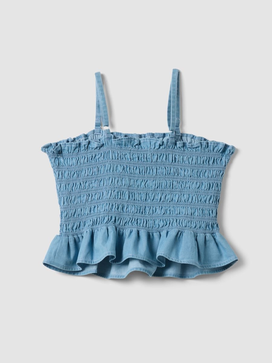 Top azzurro in puro cotone con arricciatura_1