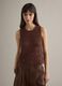 Brown regular fit cotton blend tank top with mesh texture_1