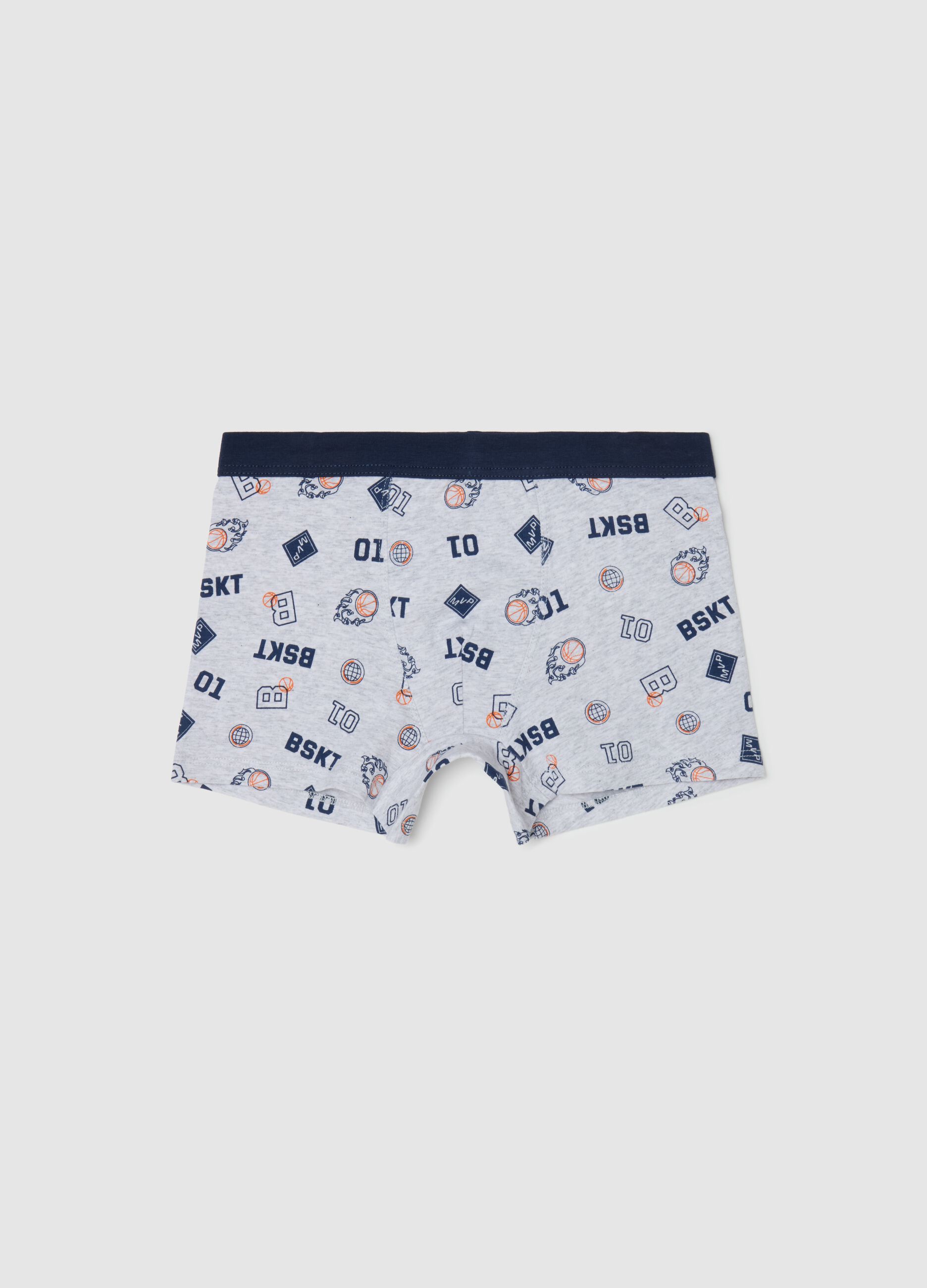 Boxer midi in cotone stretch con stampa basket