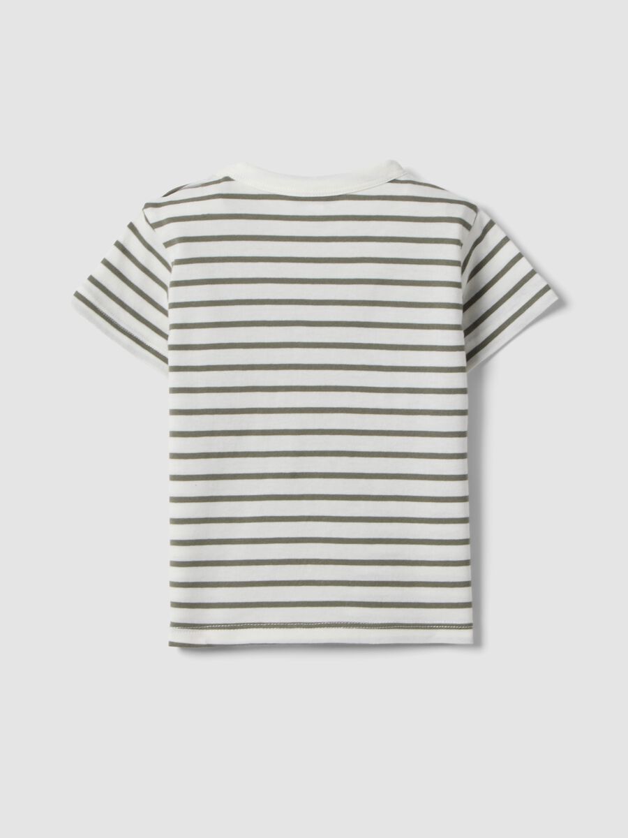 T-shirt in puro cotone a righe multicolor da bimbo con tasca cane_1