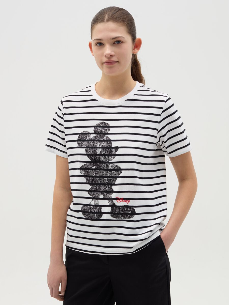 Striped T-shirt with Mickey Mouse print_0