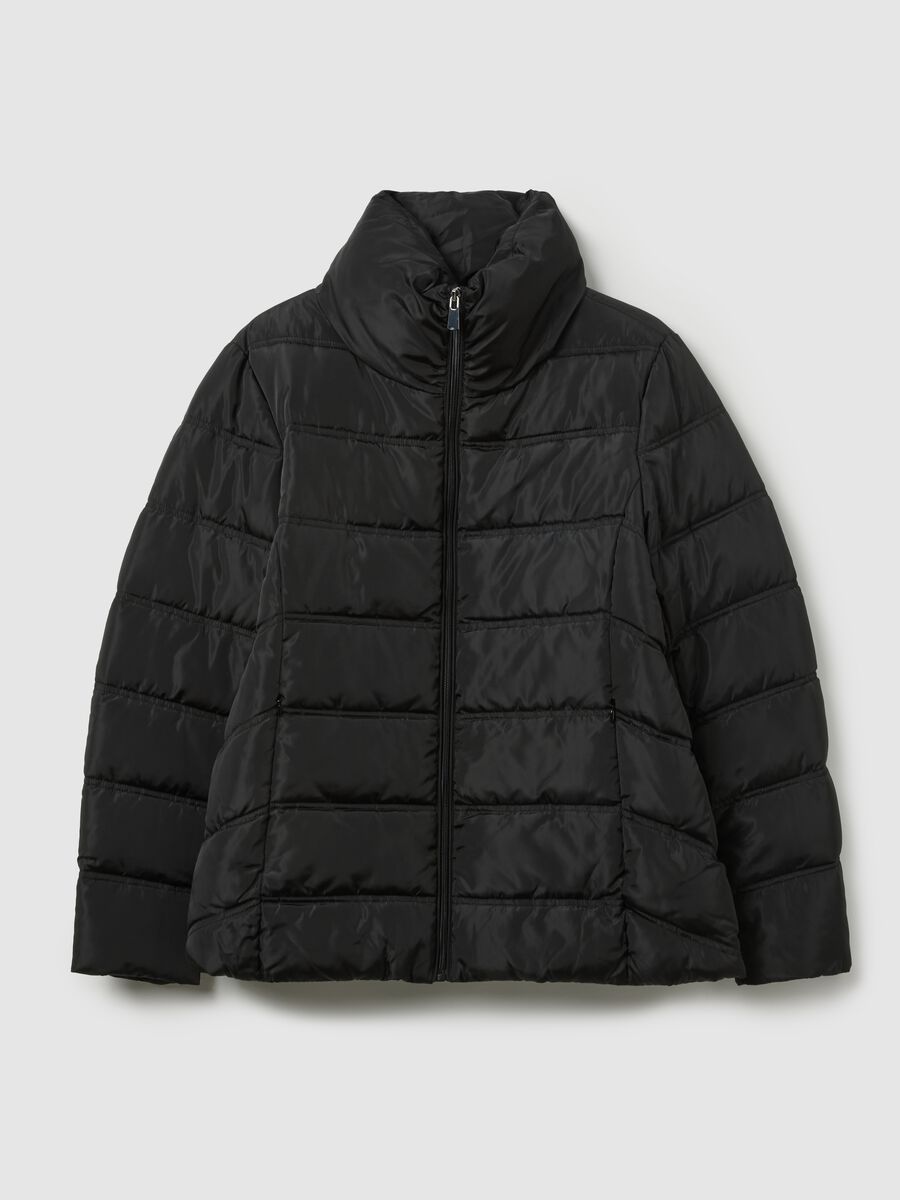 Black regular fit padded jacket with zip and side pockets_4