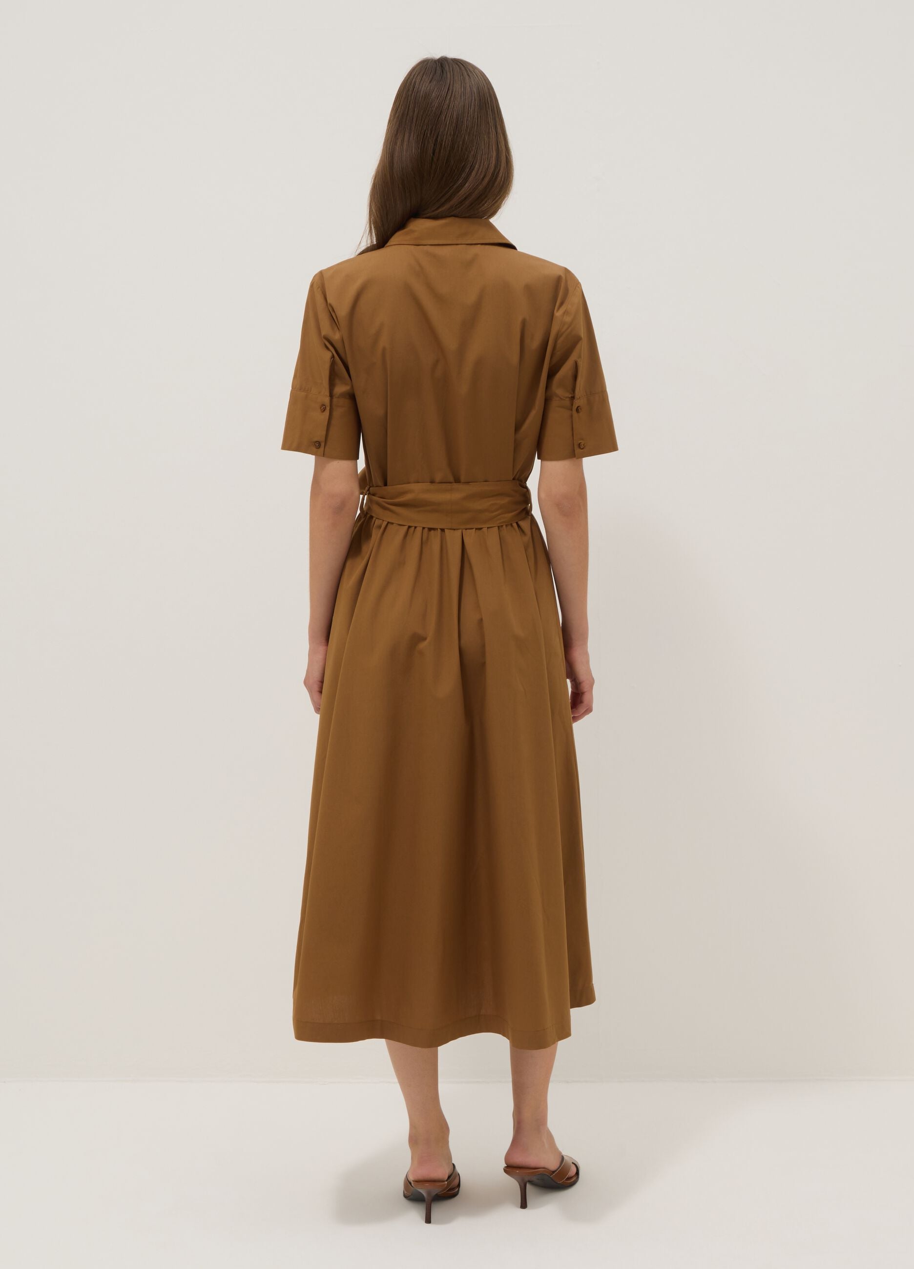 Brown pure cotton shirt dress, regular fit
