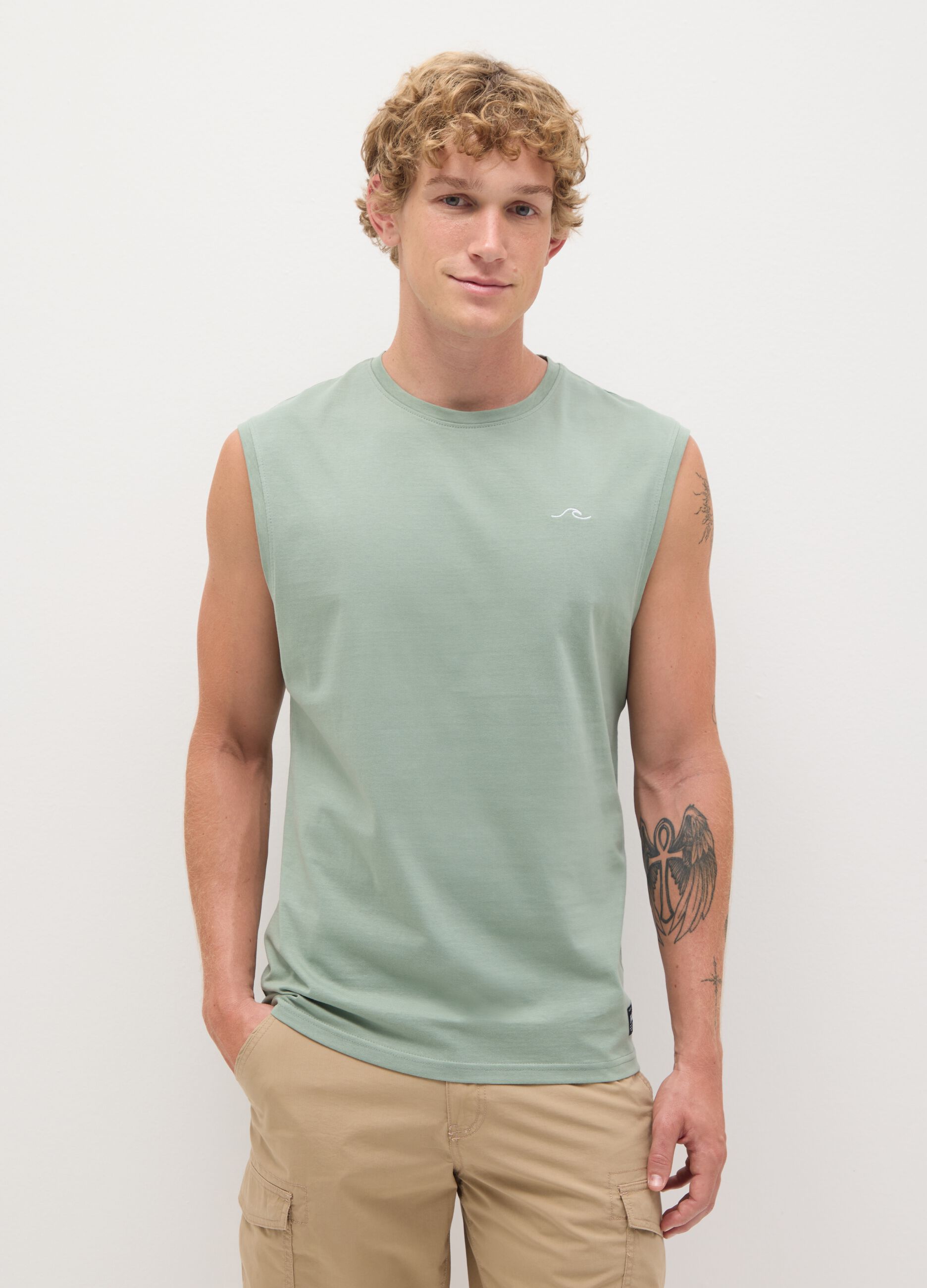 Men's Green Pure Cotton Vest Regular Fit