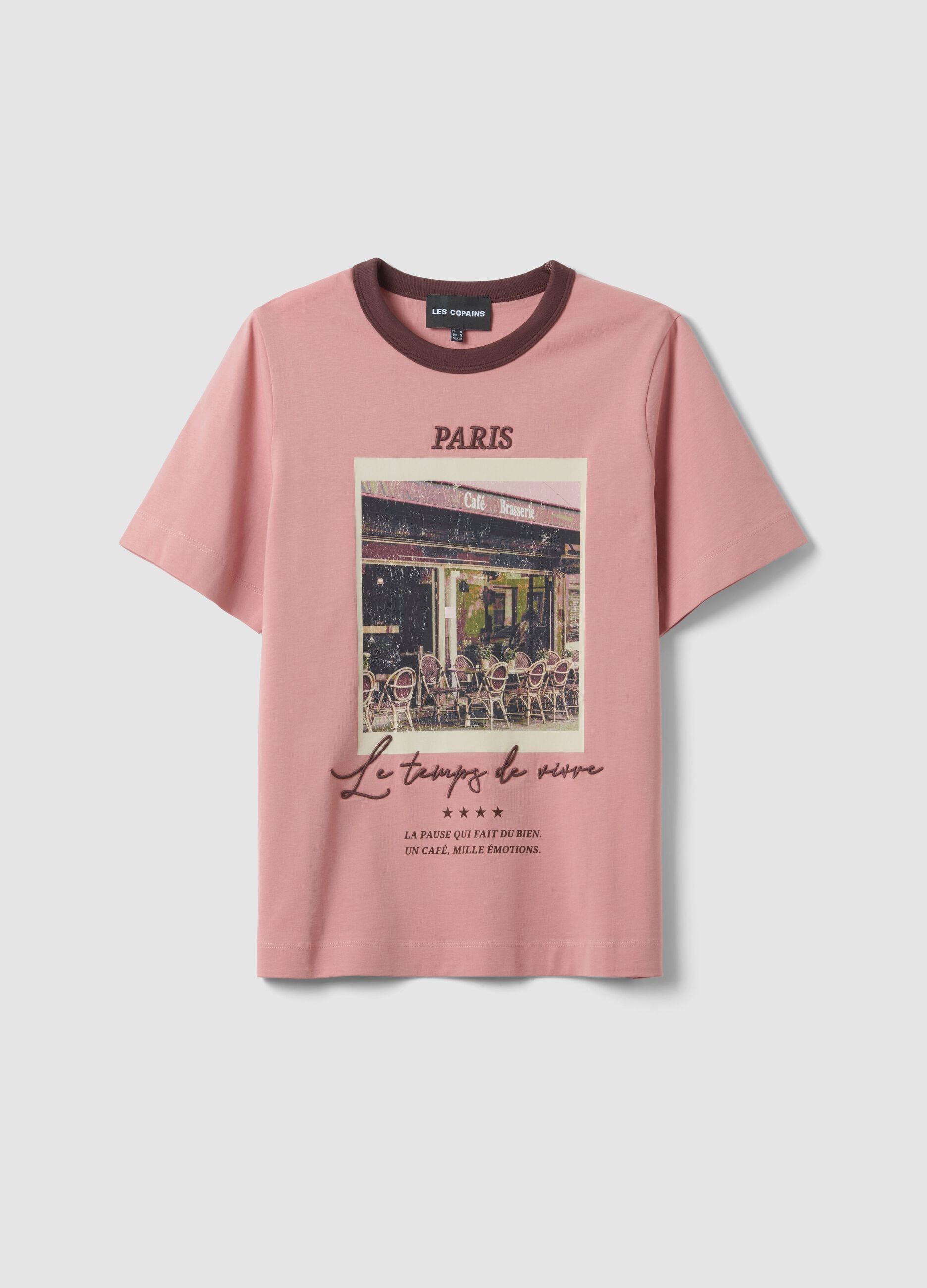 Pink pure cotton T-shirt with Paris print