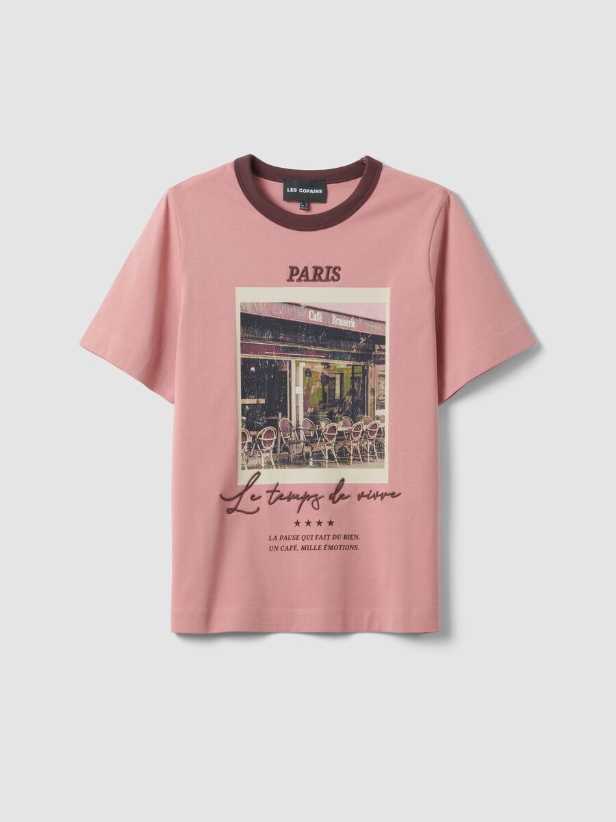 T-shirt rosa in puro cotone con stampa Paris_4