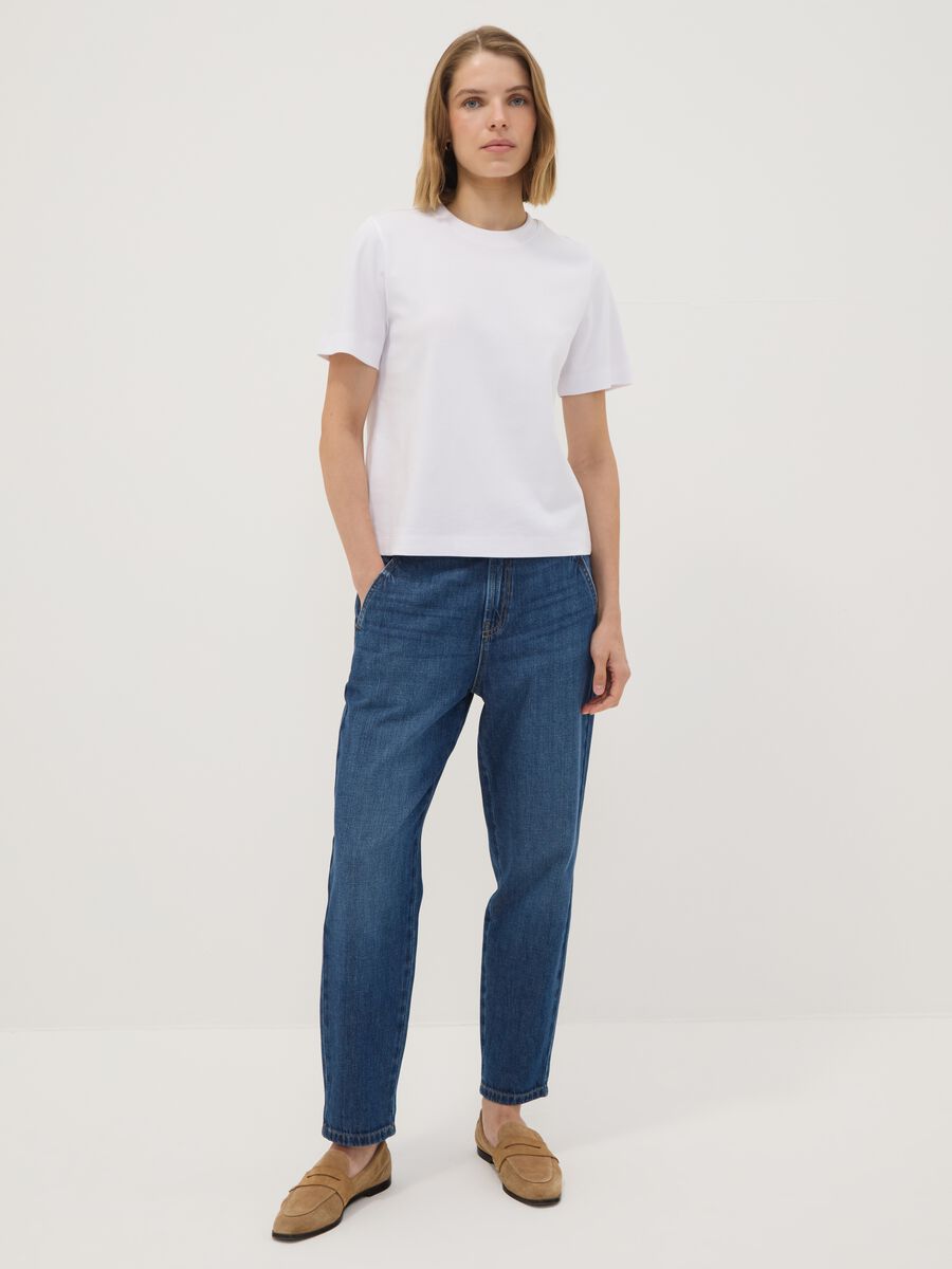 Jeans denim blu baggy fit in puro cotone con vita paper bag_0