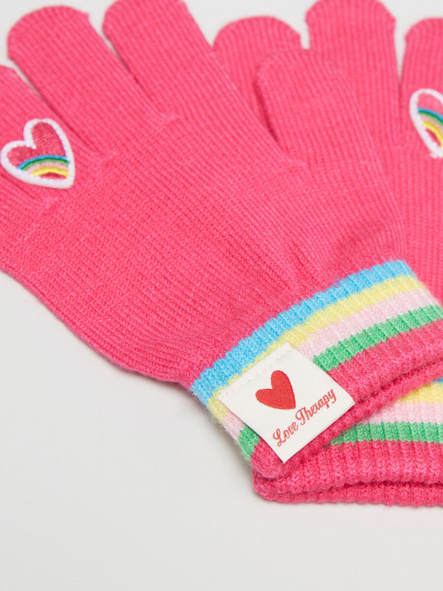Guanti con patch cuore multicolore_2