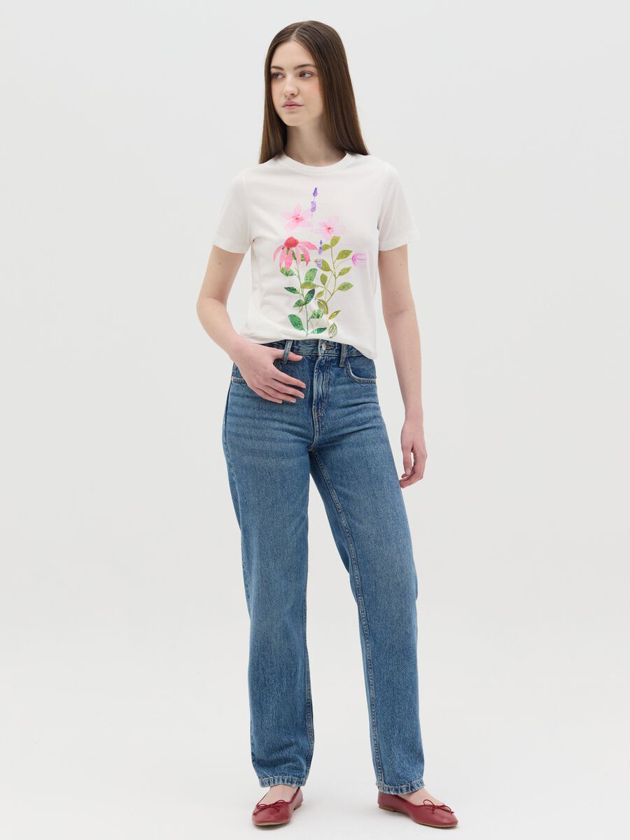 White cotton T-shirt with flowers print_1
