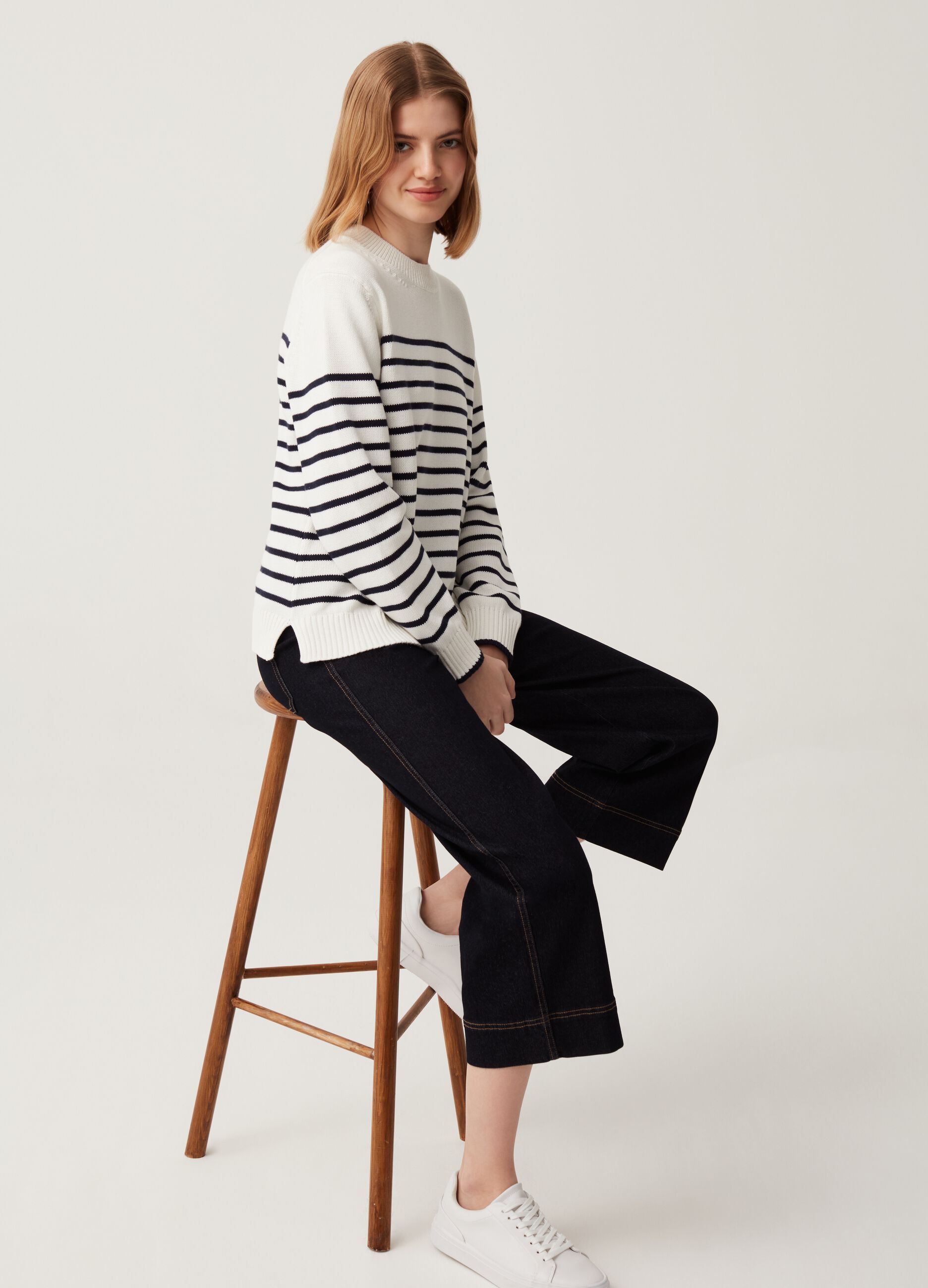 Pullover with striped mock neck