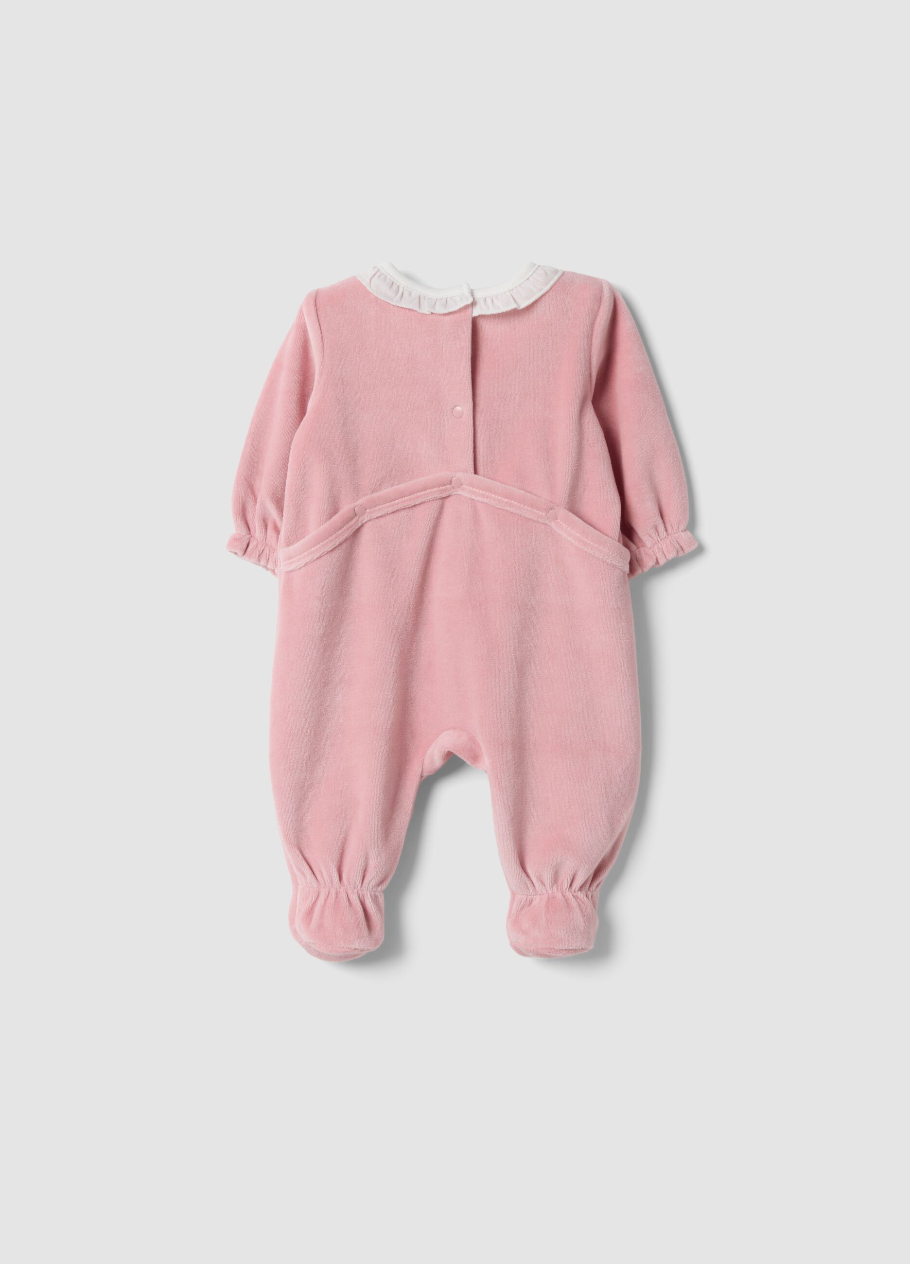 Tutina rosa in misto cotone organico con colletto volant