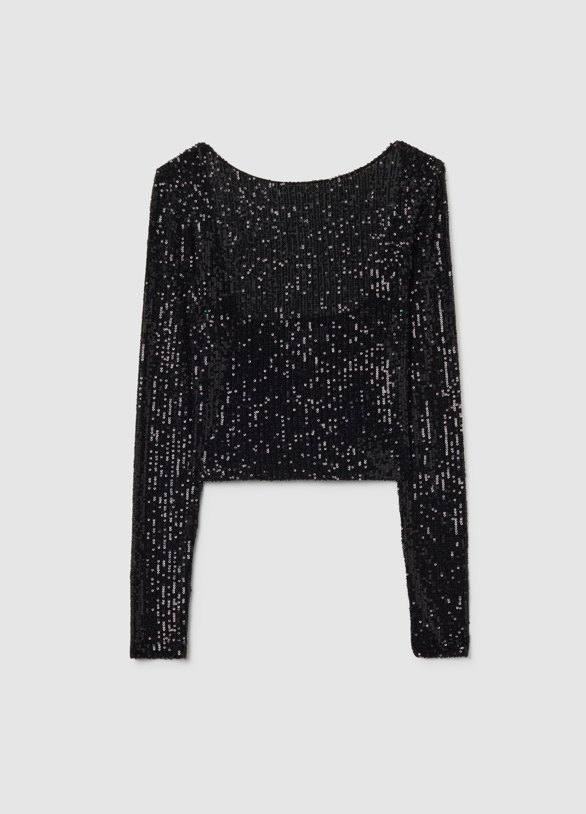 Black long-sleeve t-shirt with sequins