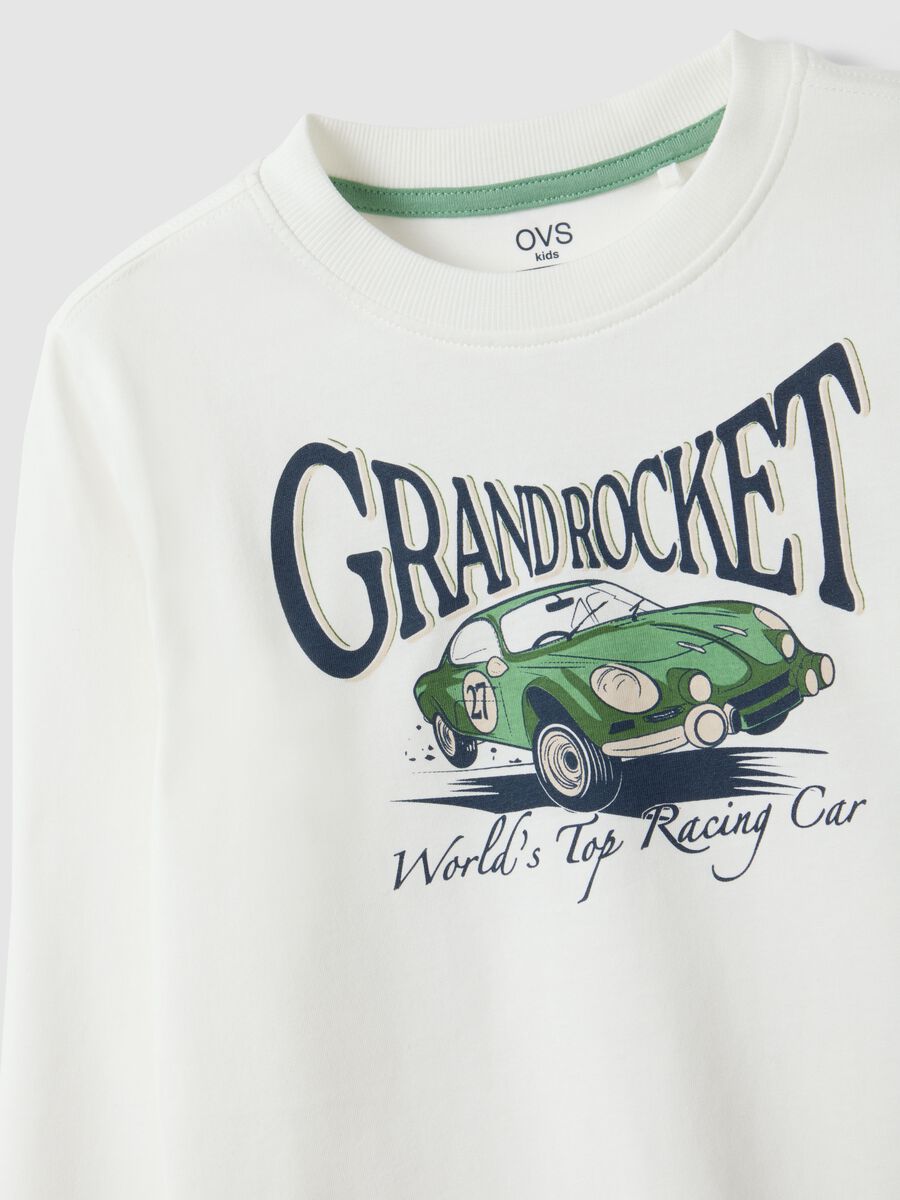 Boys&rsquo; white pure cotton T-shirt with car print, regular fit_3