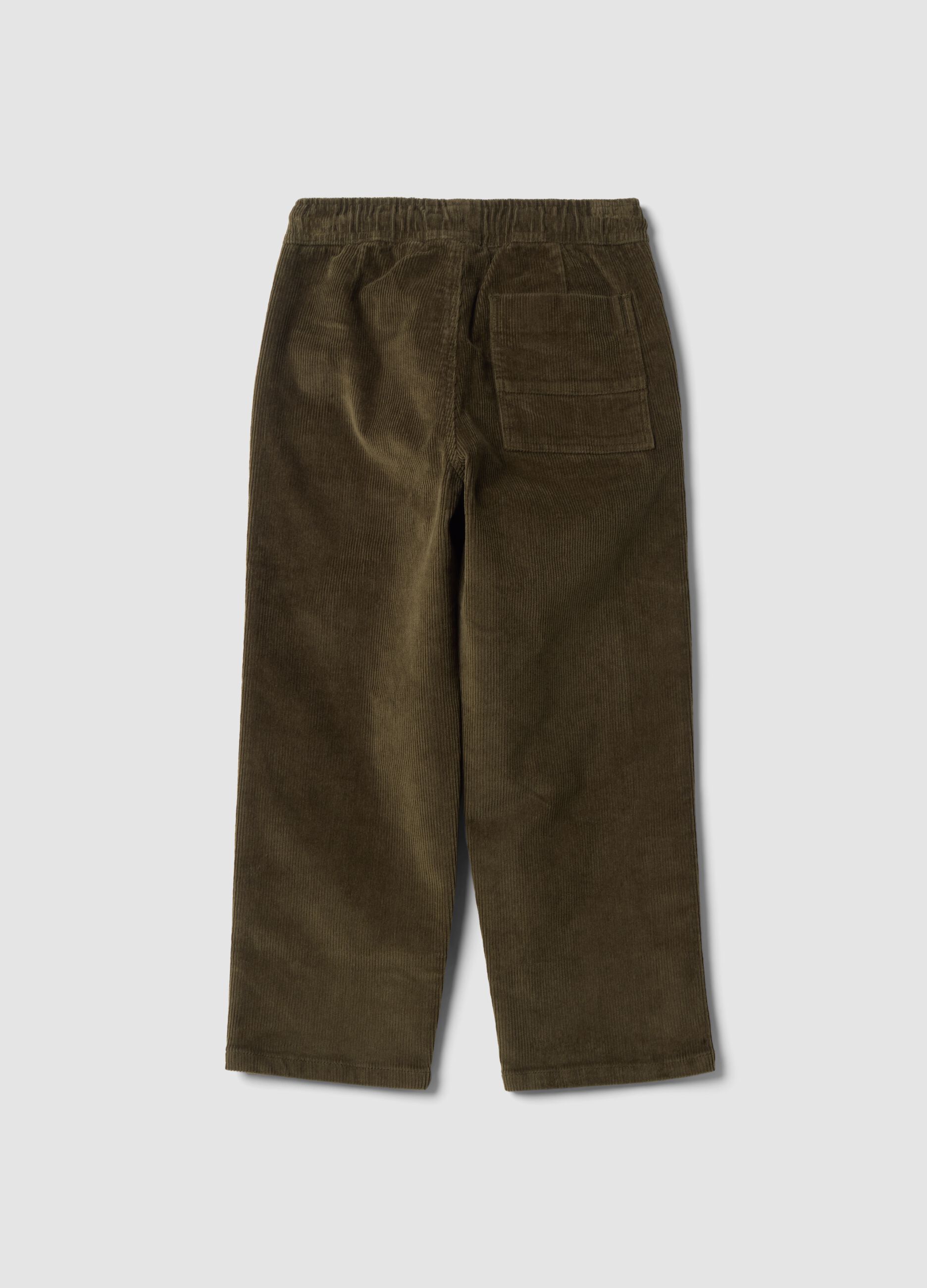 Pantaloni verdi in cotone elasticizzato a coste