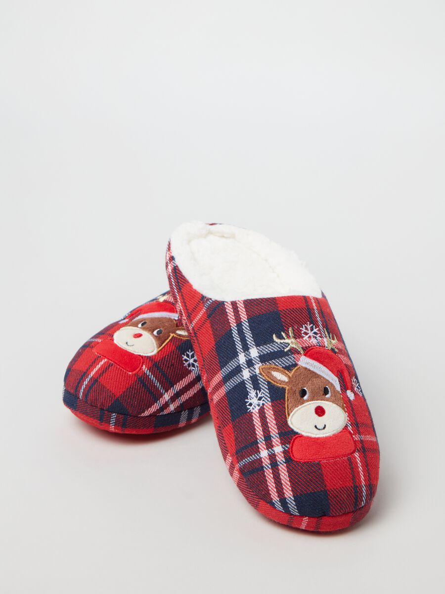 Pantofole check con ricamo renna Rudolph_2
