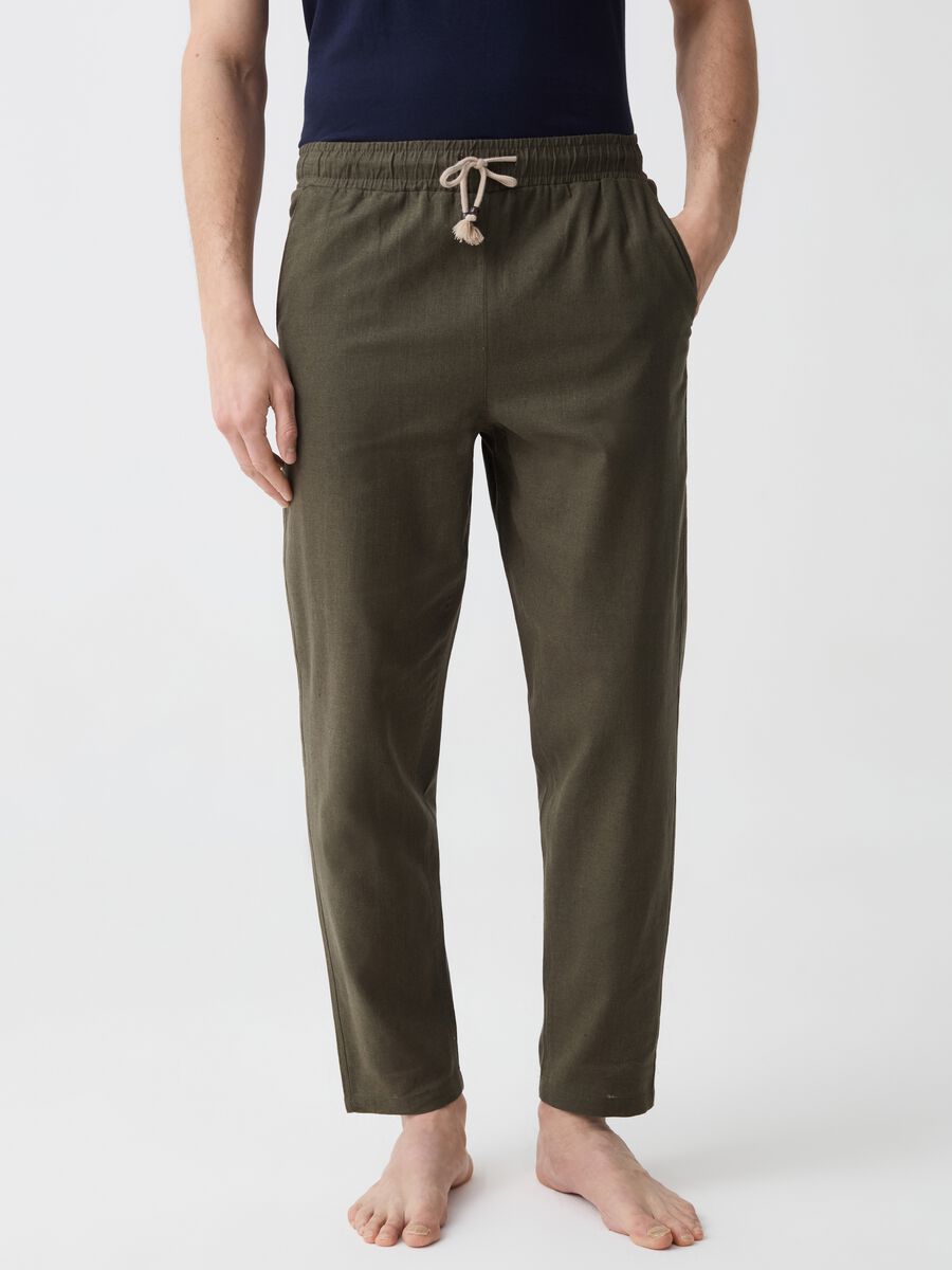 Pantalone pigiama lungo in lino e cotone_1