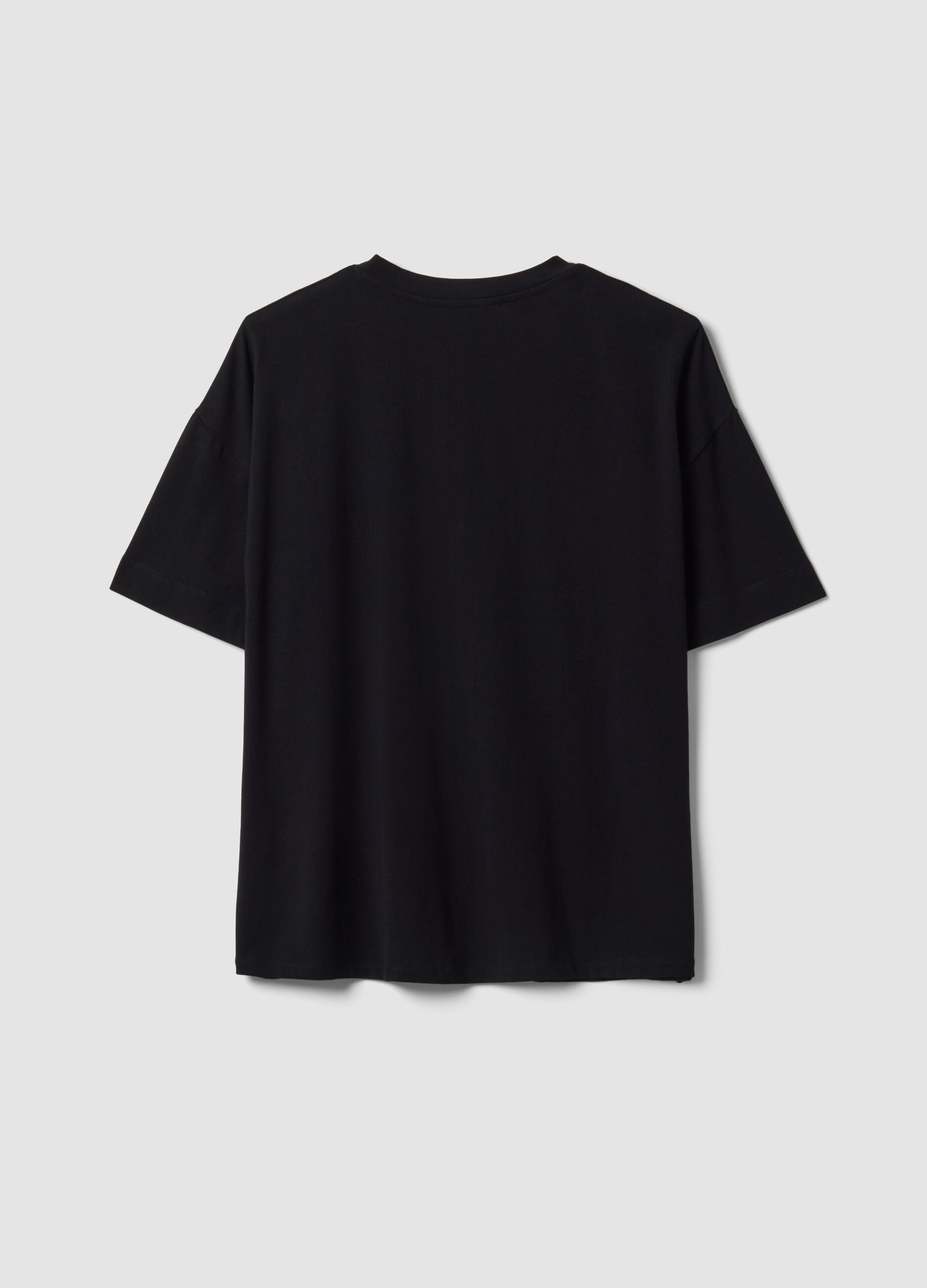 Black crew-neck T-shirt in stretchy cotton-modal blend, regular fit