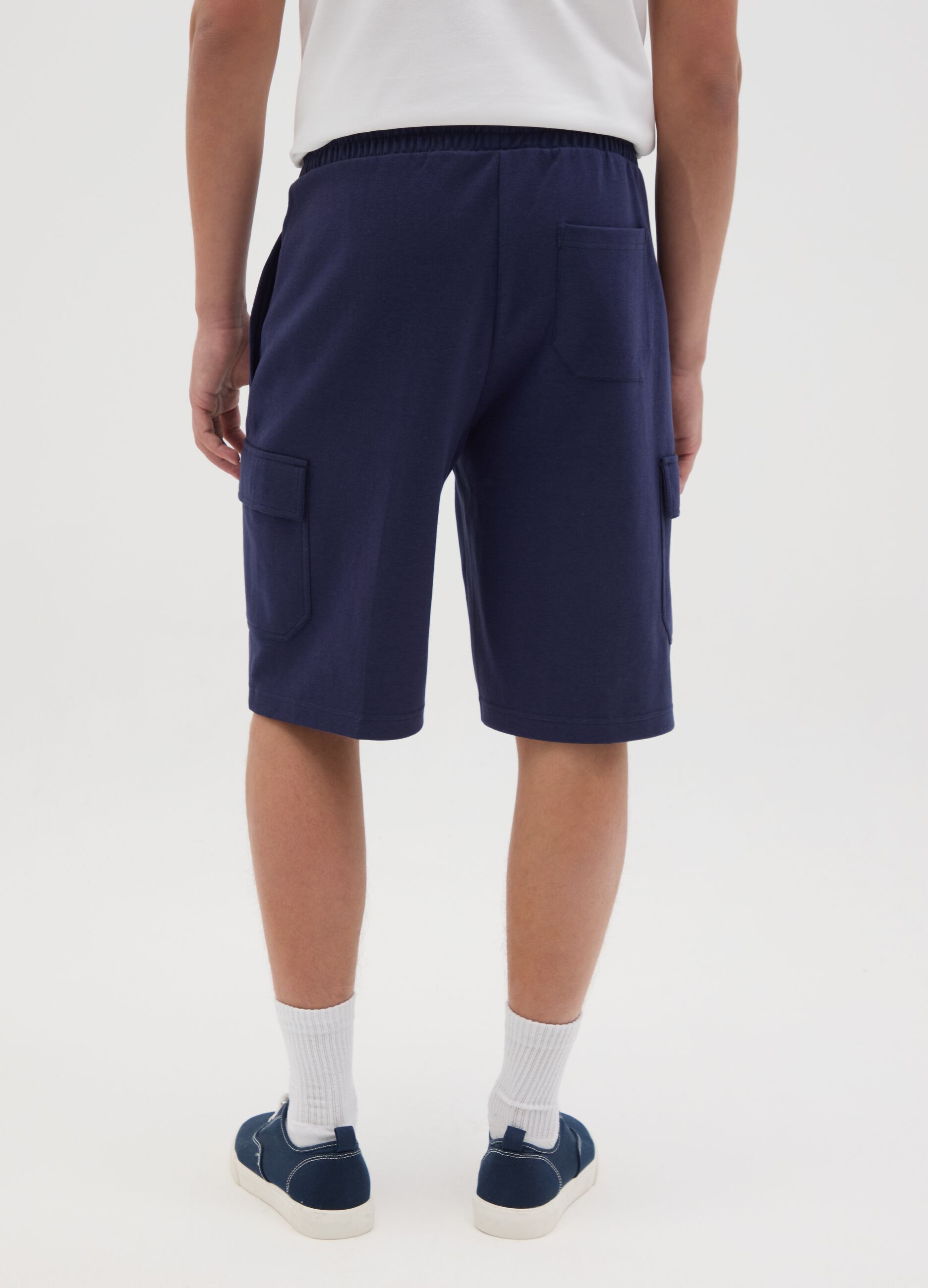 Blue cargo Bermuda joggers with logo