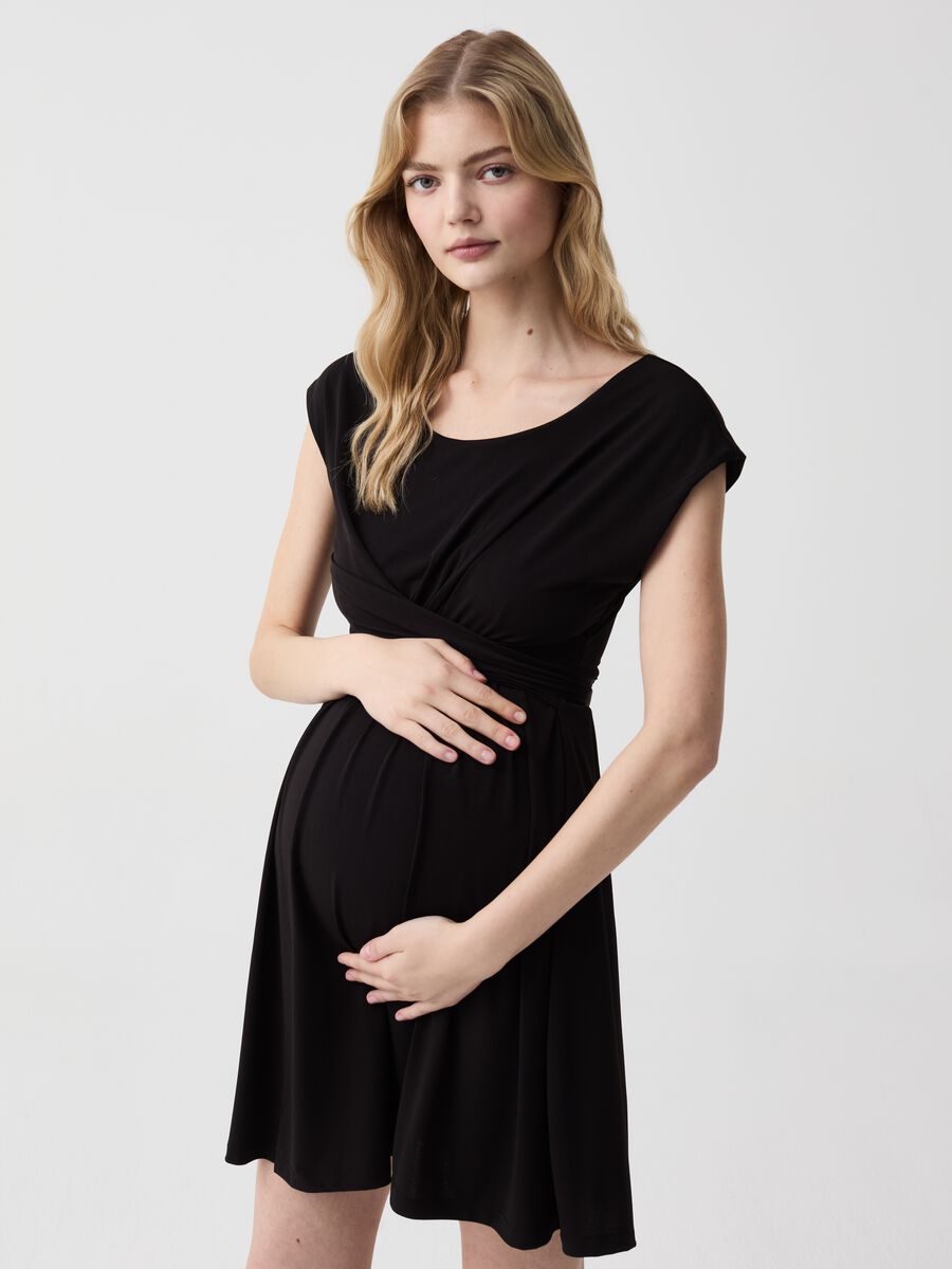 Solid colour sleeveless maternity dress_0