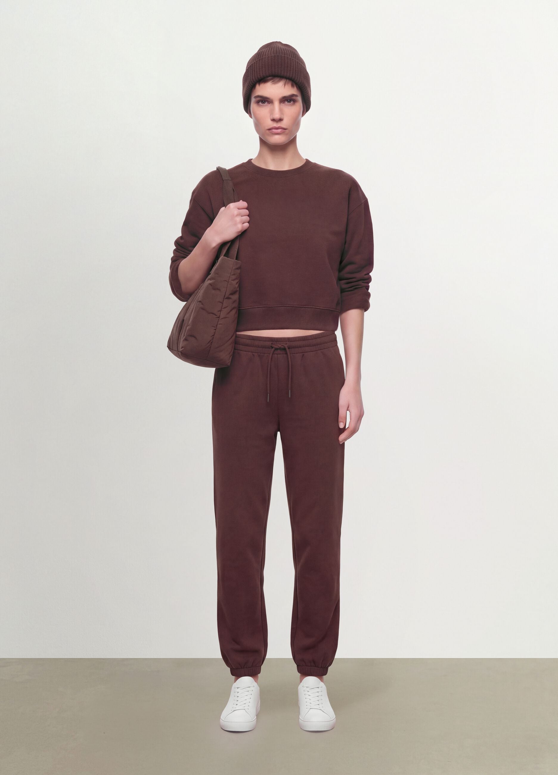 Brown cotton-blend crew-neck sweatshirt, regular fit