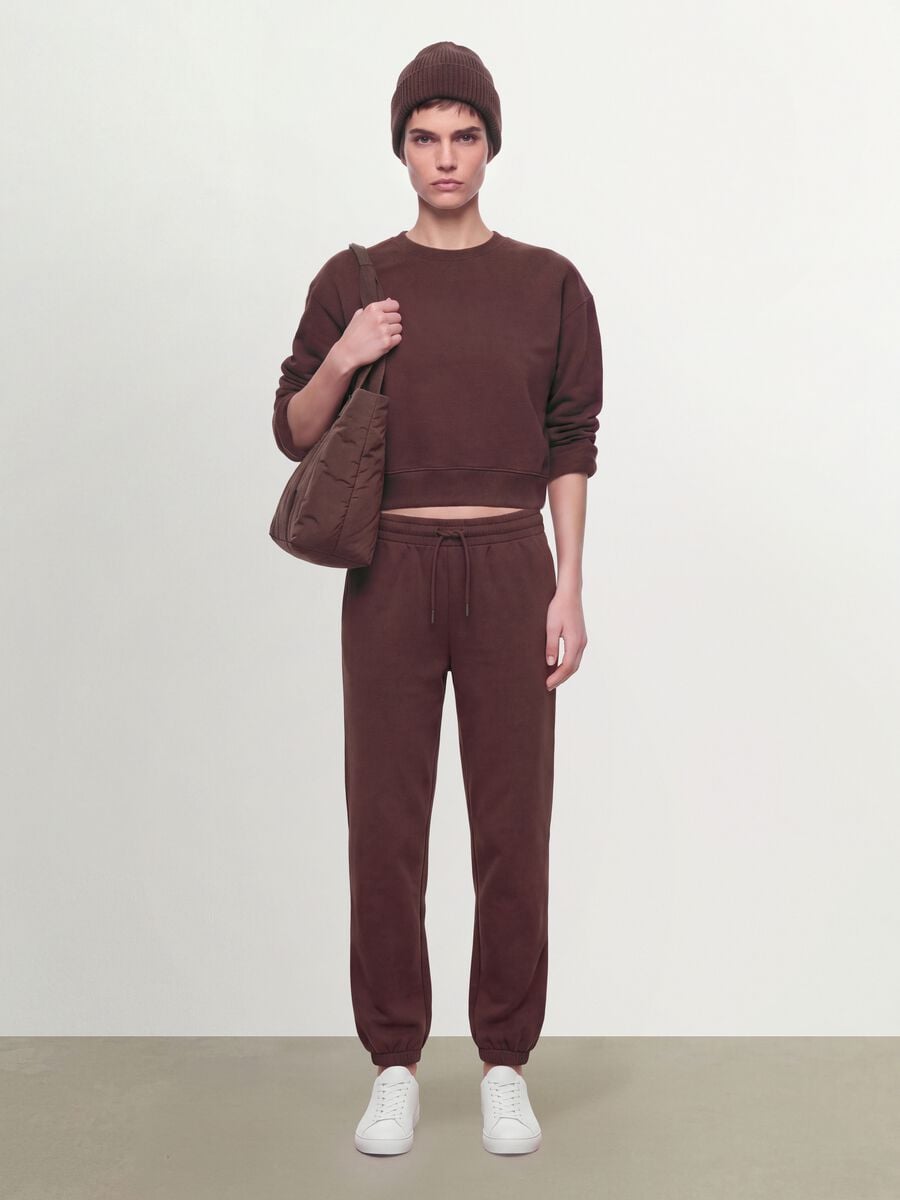 Felpa marrone in misto cotone a girocollo regular fit_1