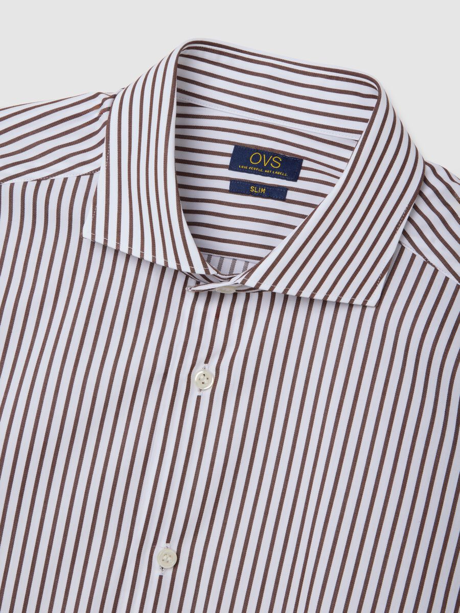 Multicolour pure cotton slim fit striped shirt with French collar_1