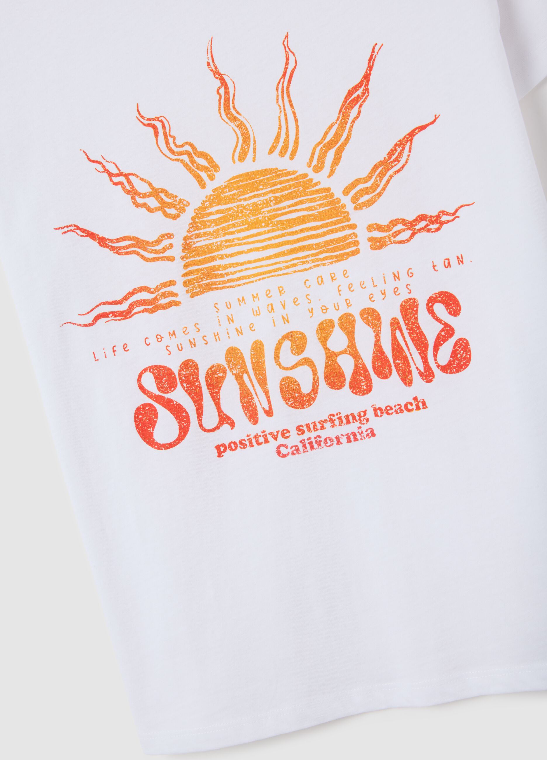 Women's white pure cotton T-shirt regular fit with print