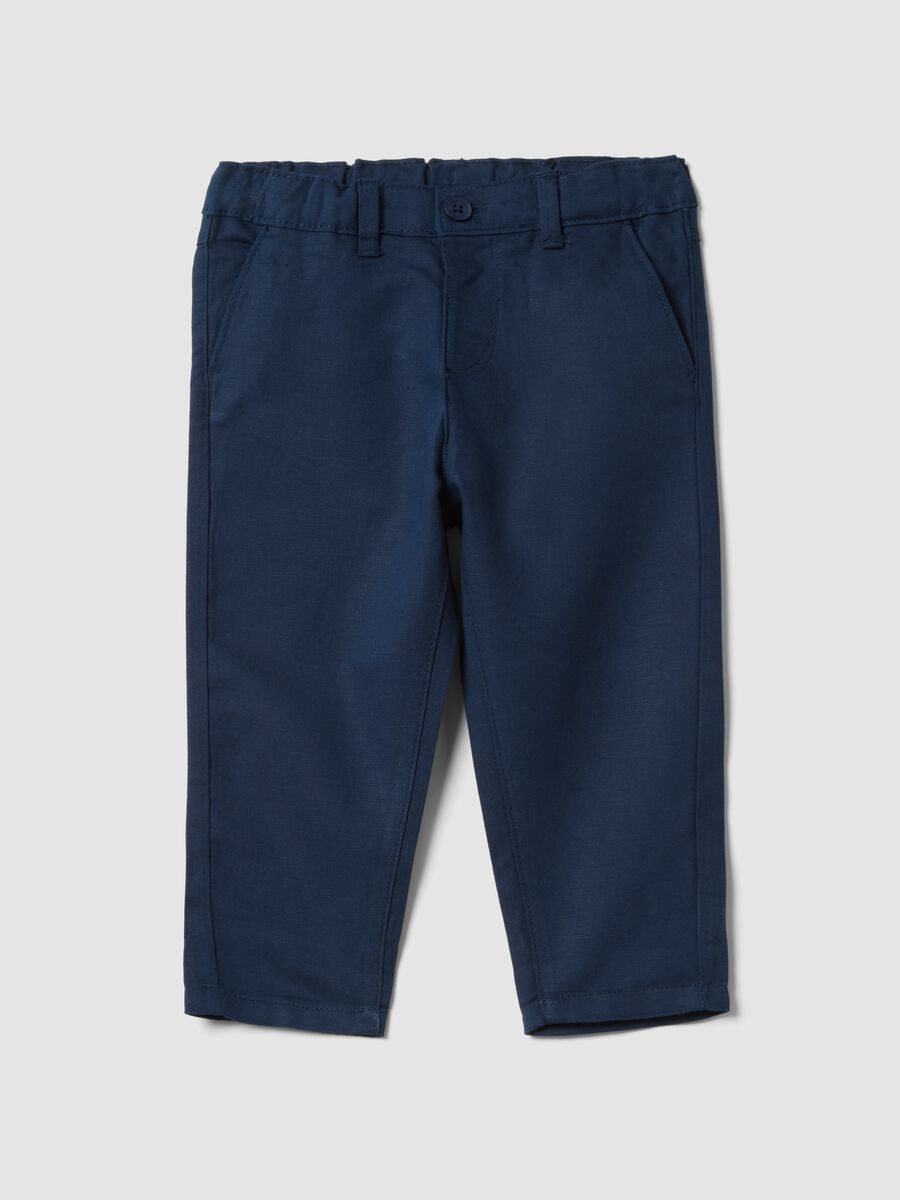 Pantaloni chino in misto lino e cotone blu da bimbo regular fit_0