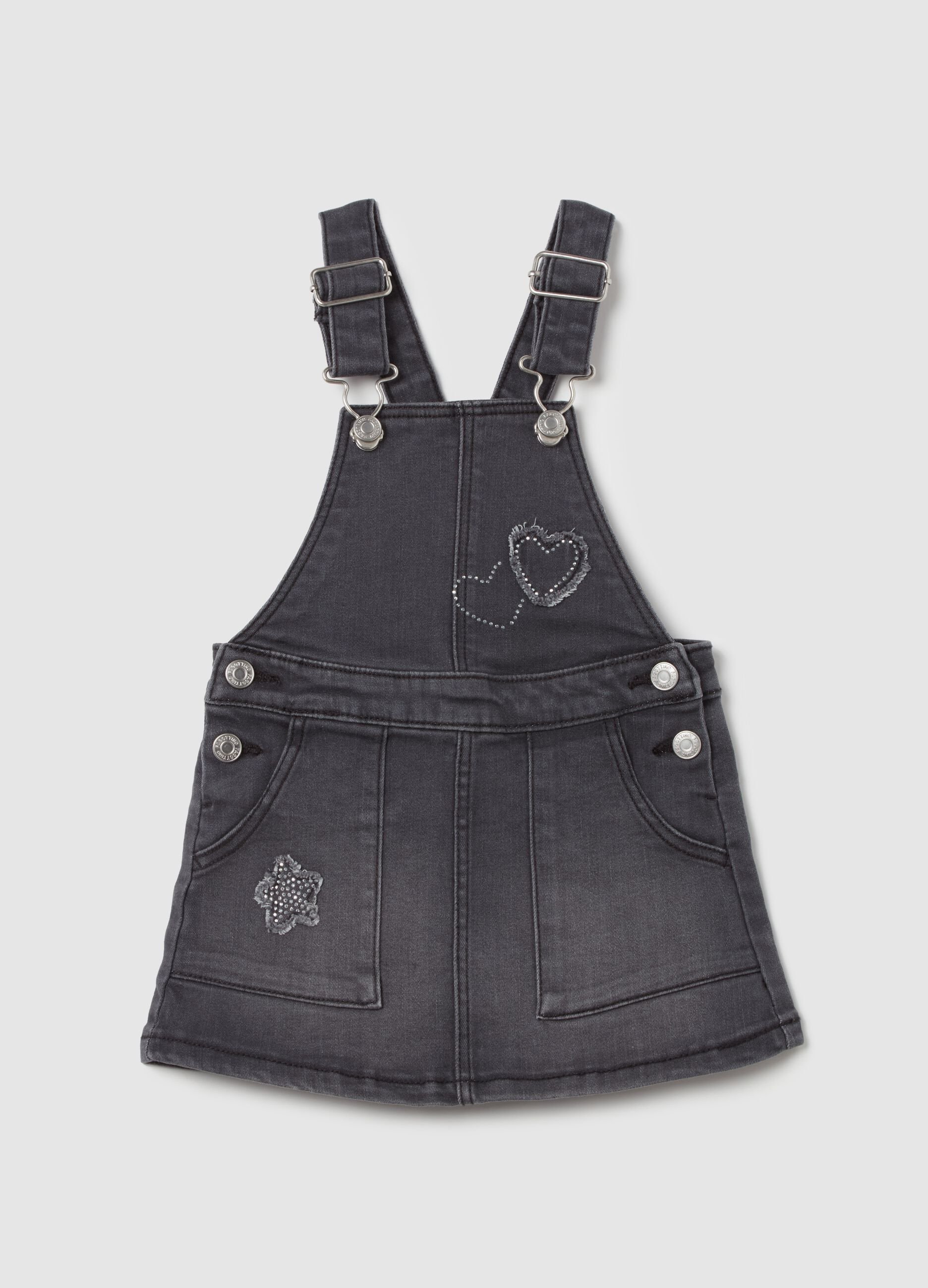 Denim pinafore with diamanté hearts