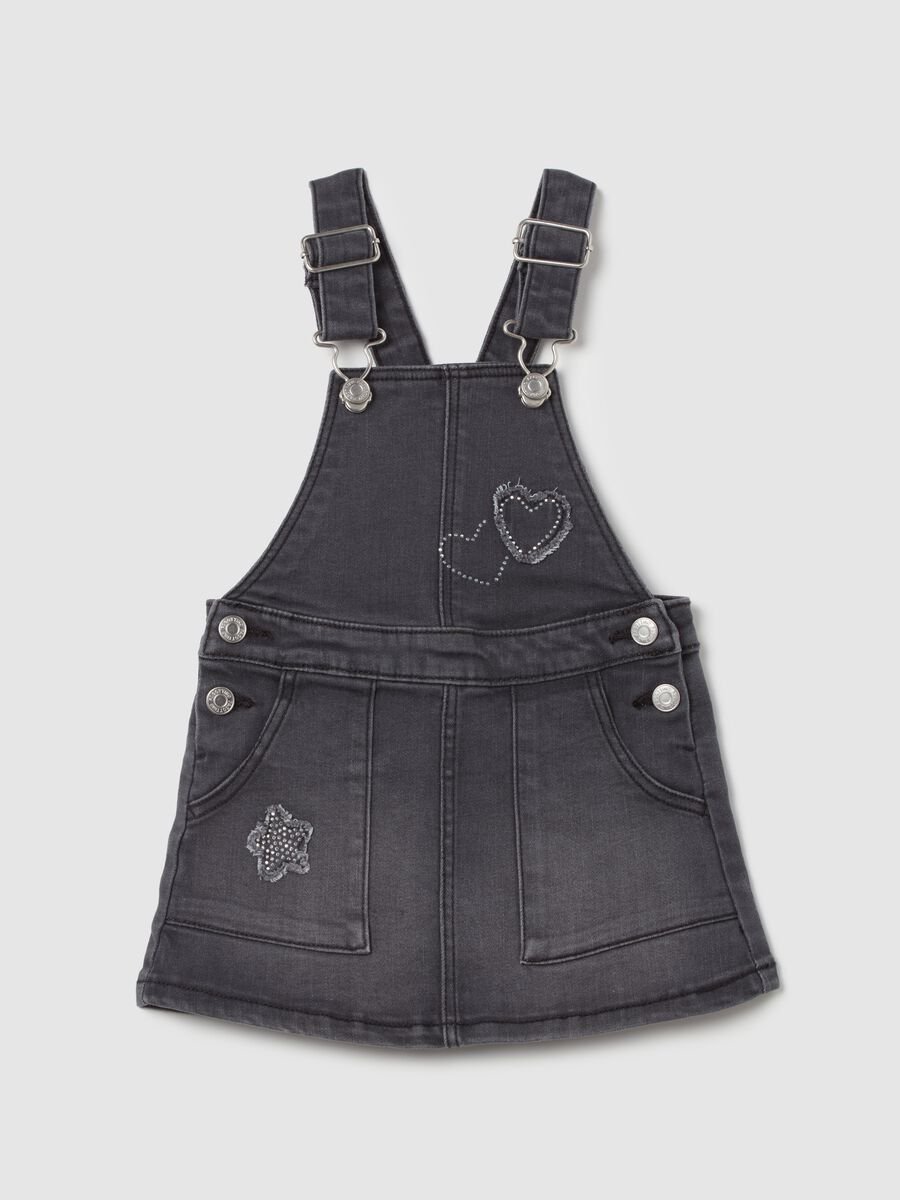Denim pinafore with diamanté hearts_0