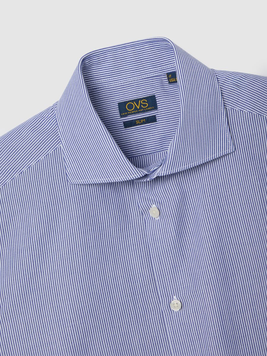 Slim fit blue cotton blend shirt_5