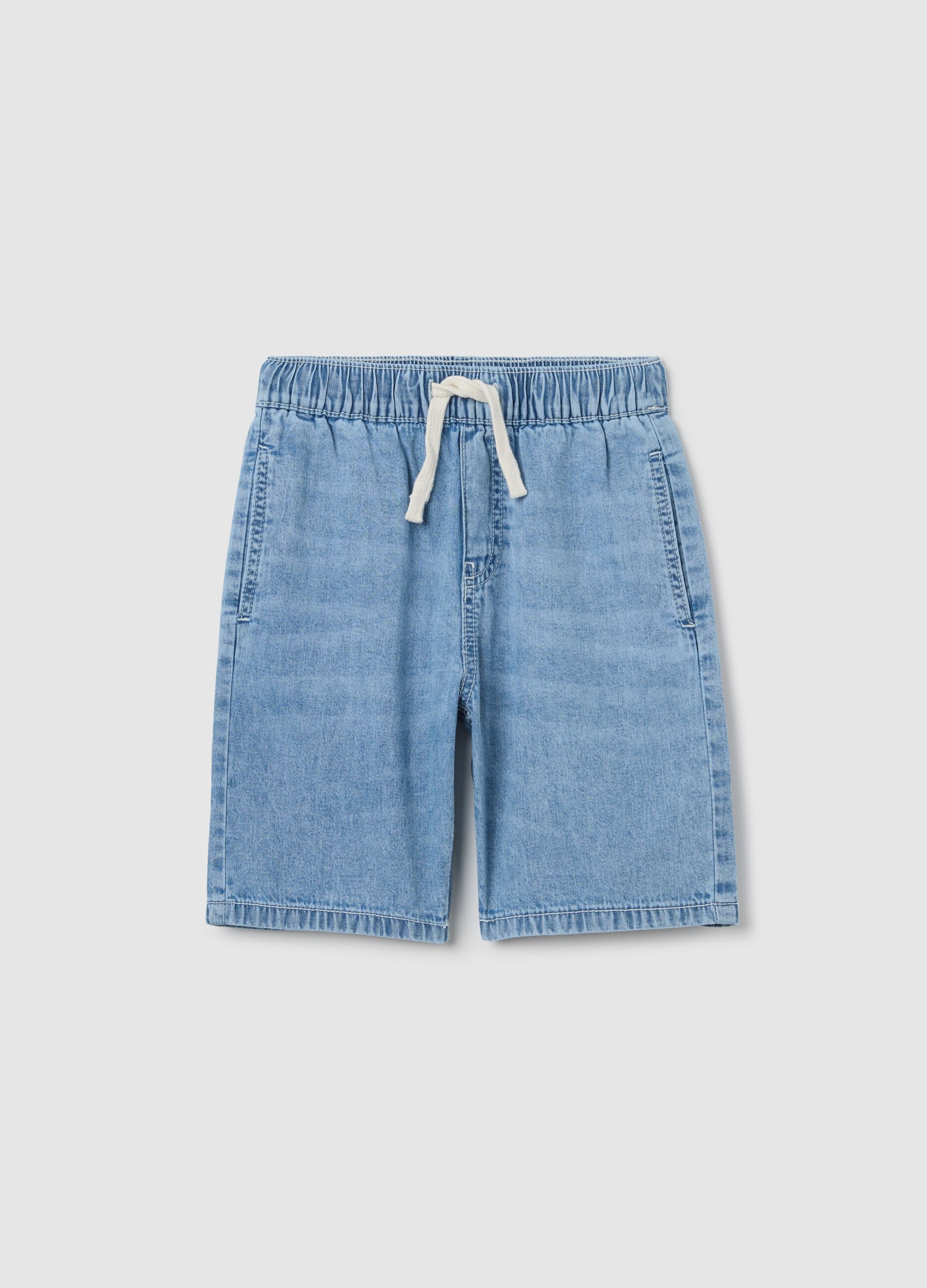 Denim Bermuda joggers with pockets and drawstring