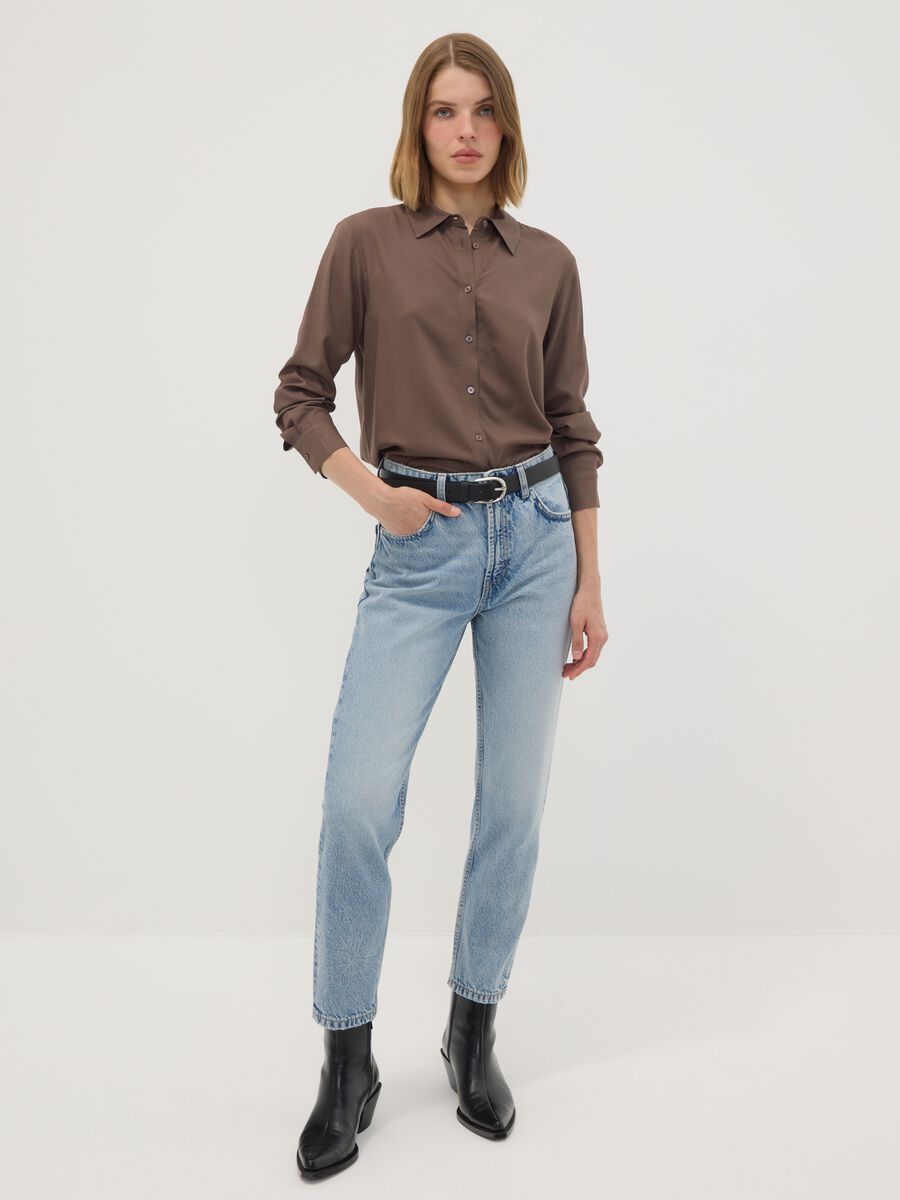 Camicia marrone in pura viscosa regular fit_2