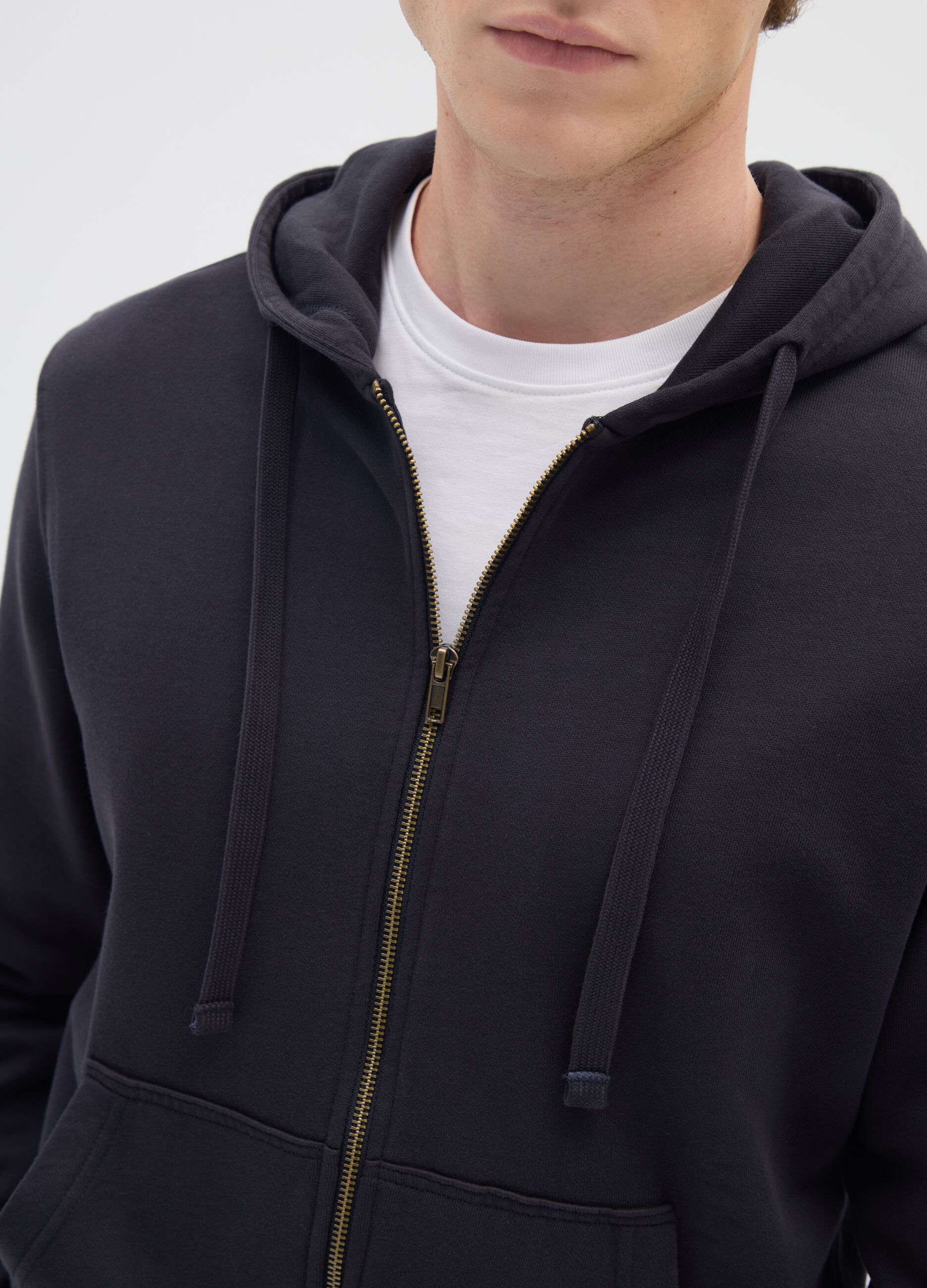 Blue pure cotton hoodie with zip