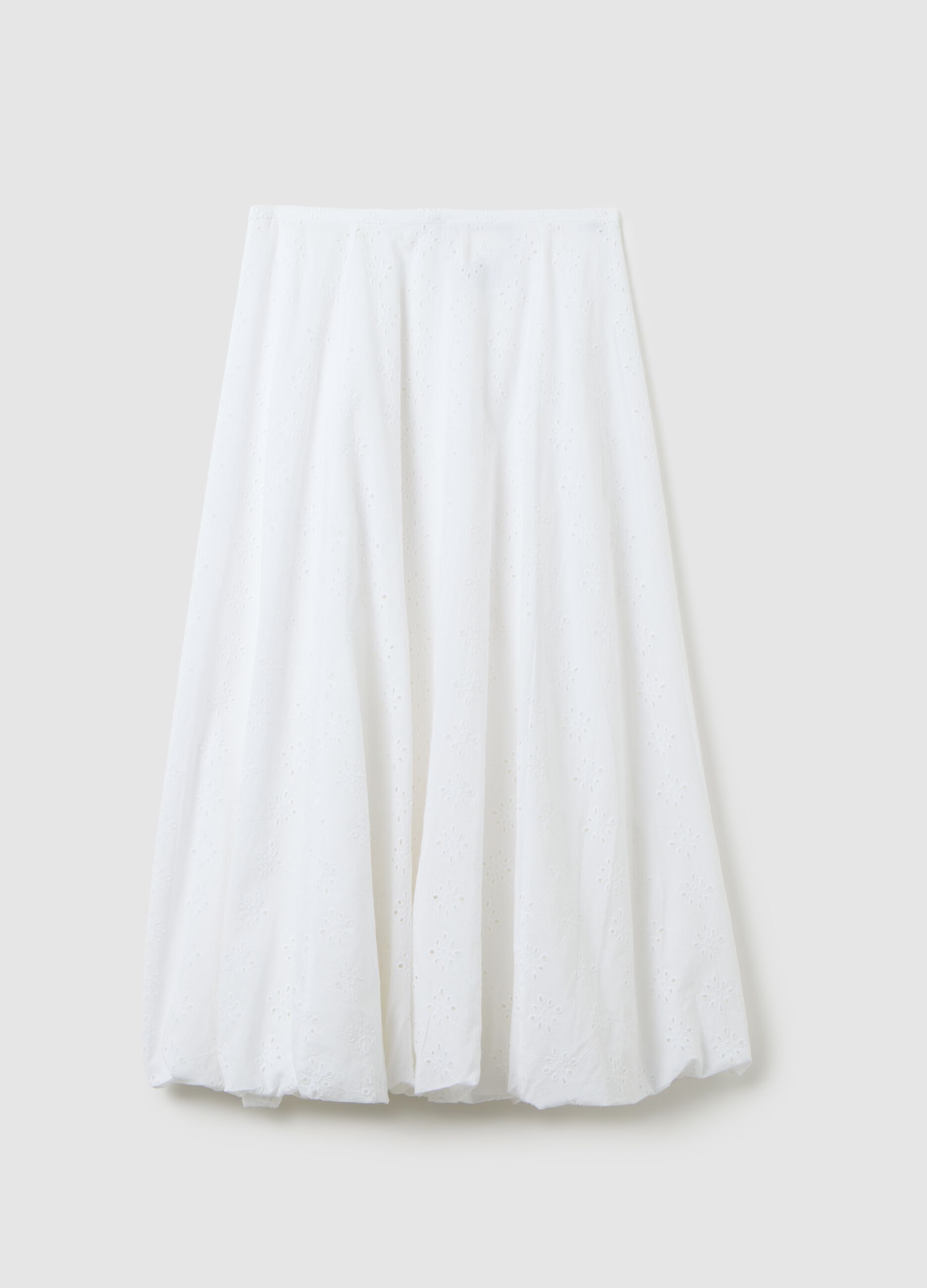 Gonna lunga da donna in puro cotone bianca regular fit traforata