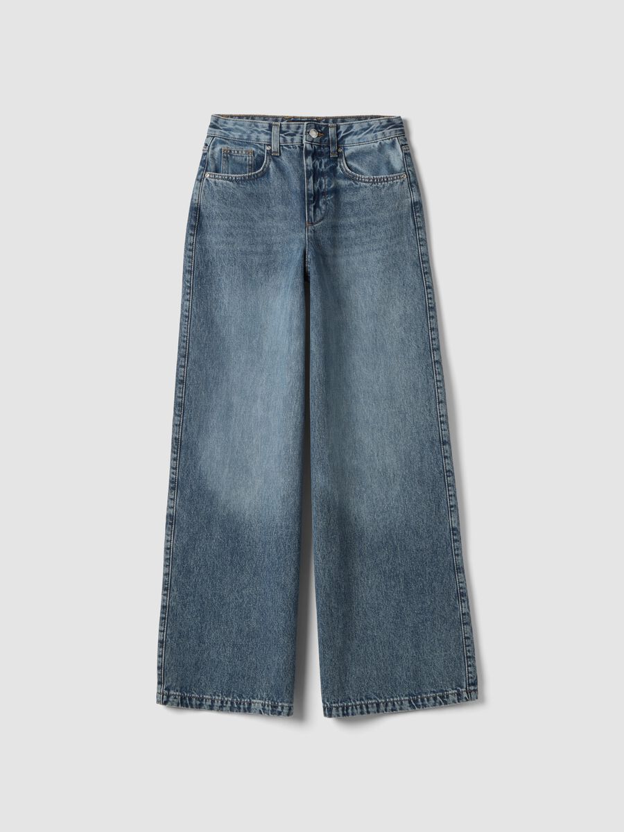 Wide Leg Blue Denim Pure Cotton Jeans_5