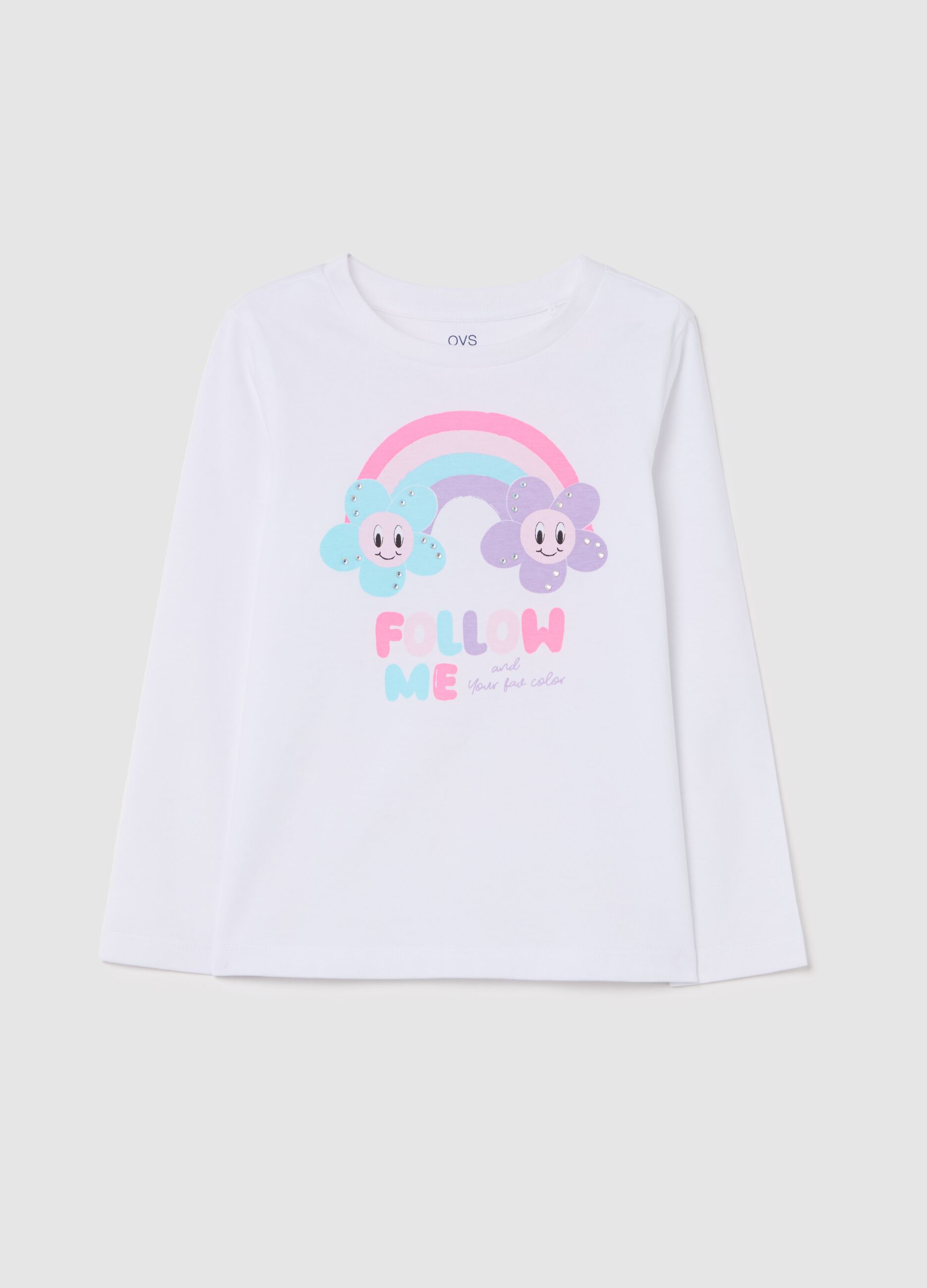 Cotton T-shirt with print and long sleeves