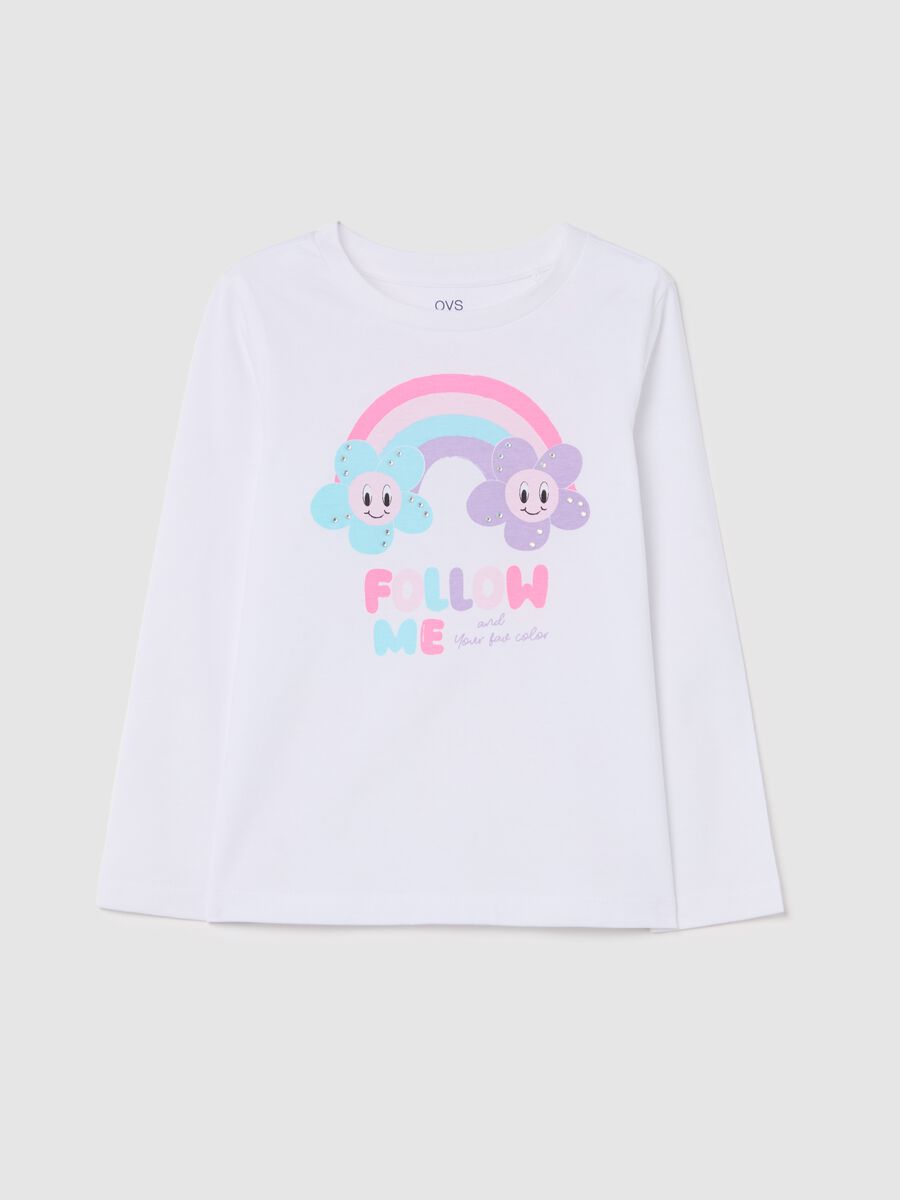 Cotton T-shirt with print and long sleeves_0