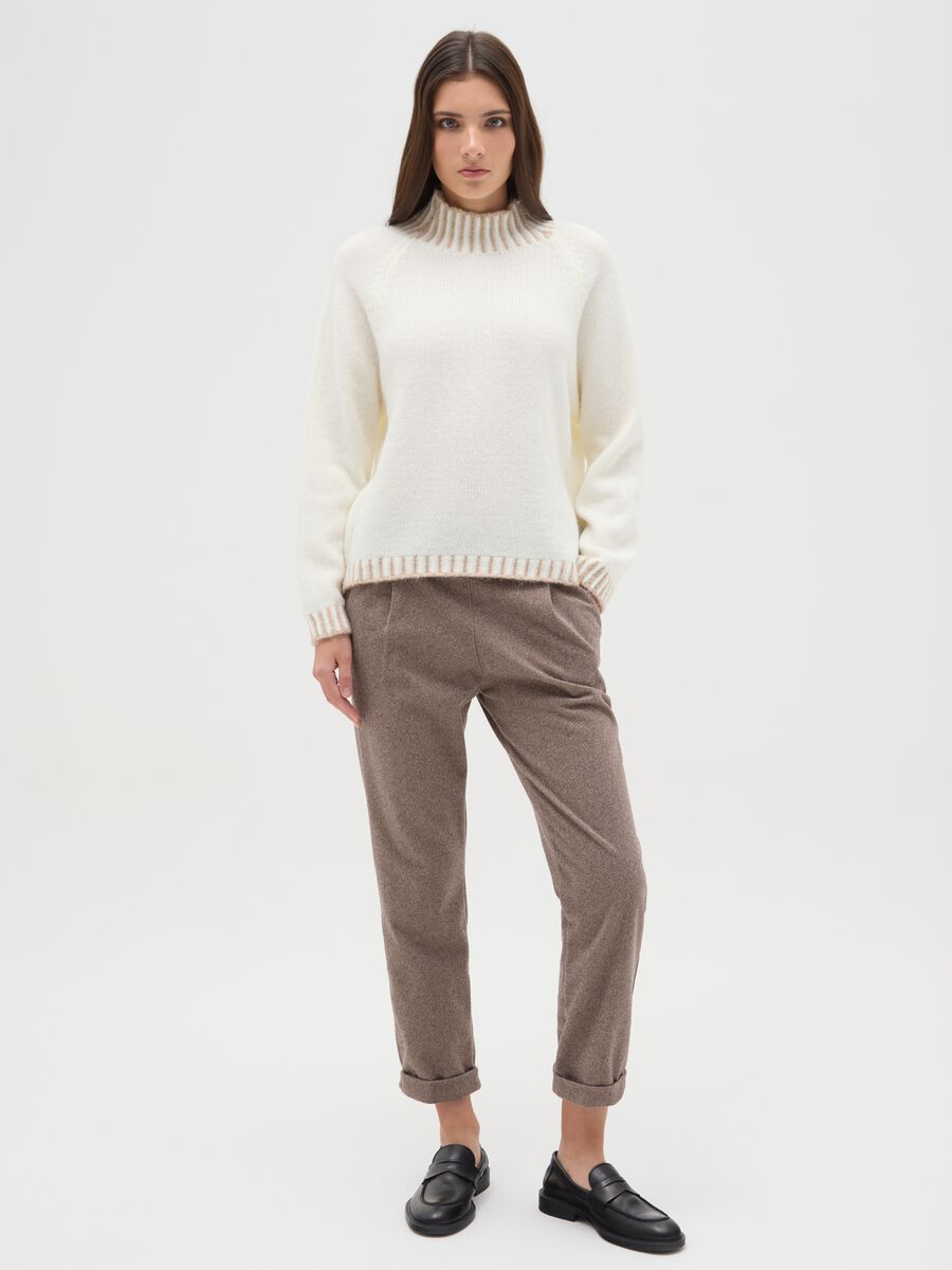 White regular fit jumper with ribbed collar and cut-out details_1