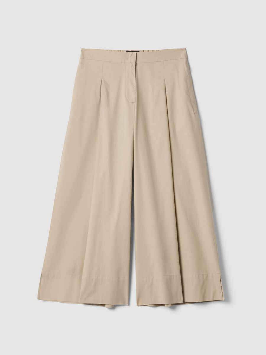 Beige stretch cotton palazzo trousers_0