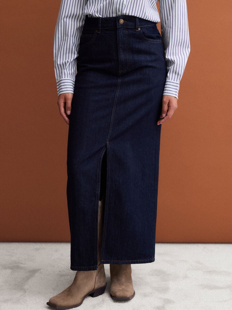 Blue midi skirt in pure cotton denim_1
