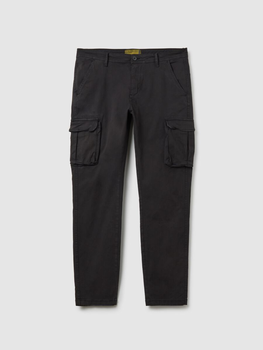 Pantaloni cargo neri in cotone elasticizzato slim fit_4