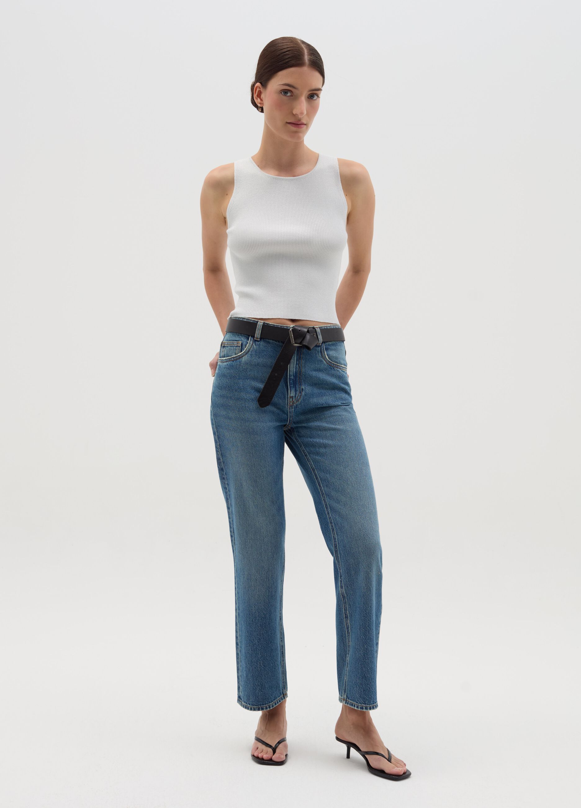 Ribbed lurex tank top
