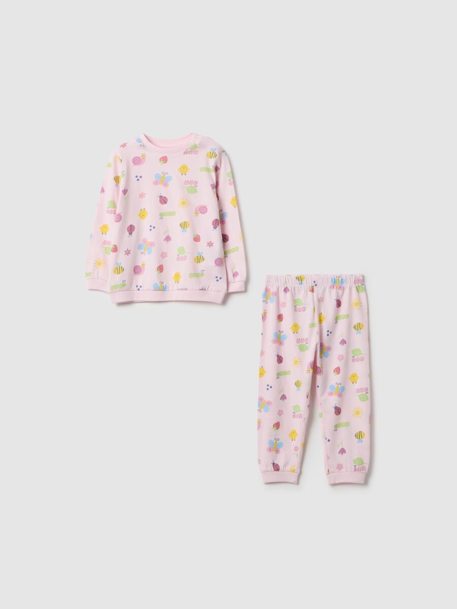Pink baby girl pyjamas in pure cotton regular fit with prints_0