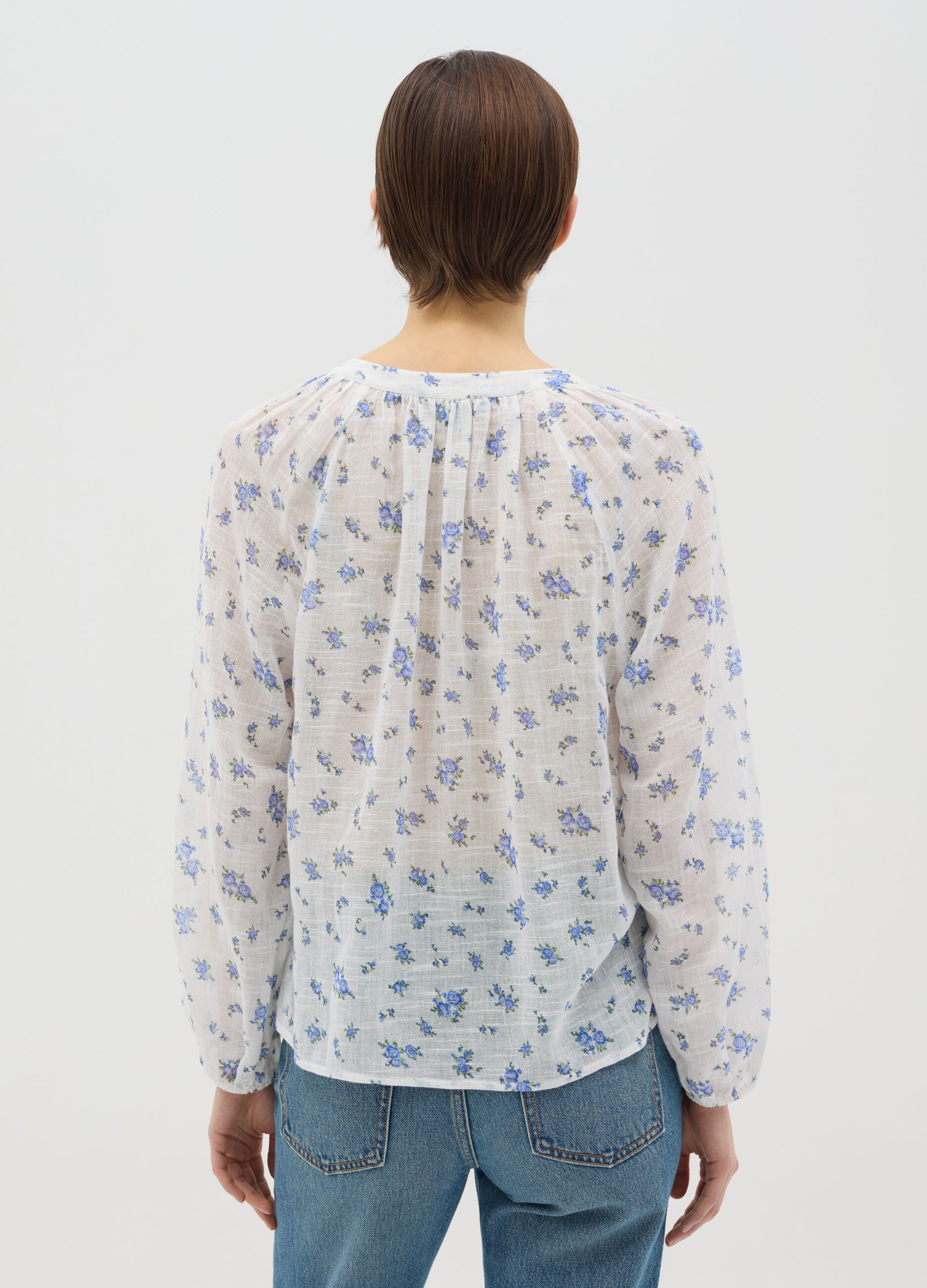 White and blue brushed blouse
