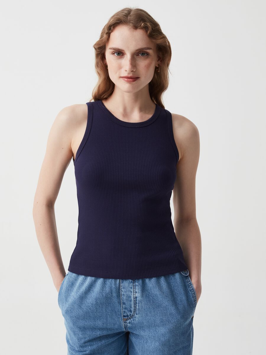 Essential tank top with narrow ribbing_1