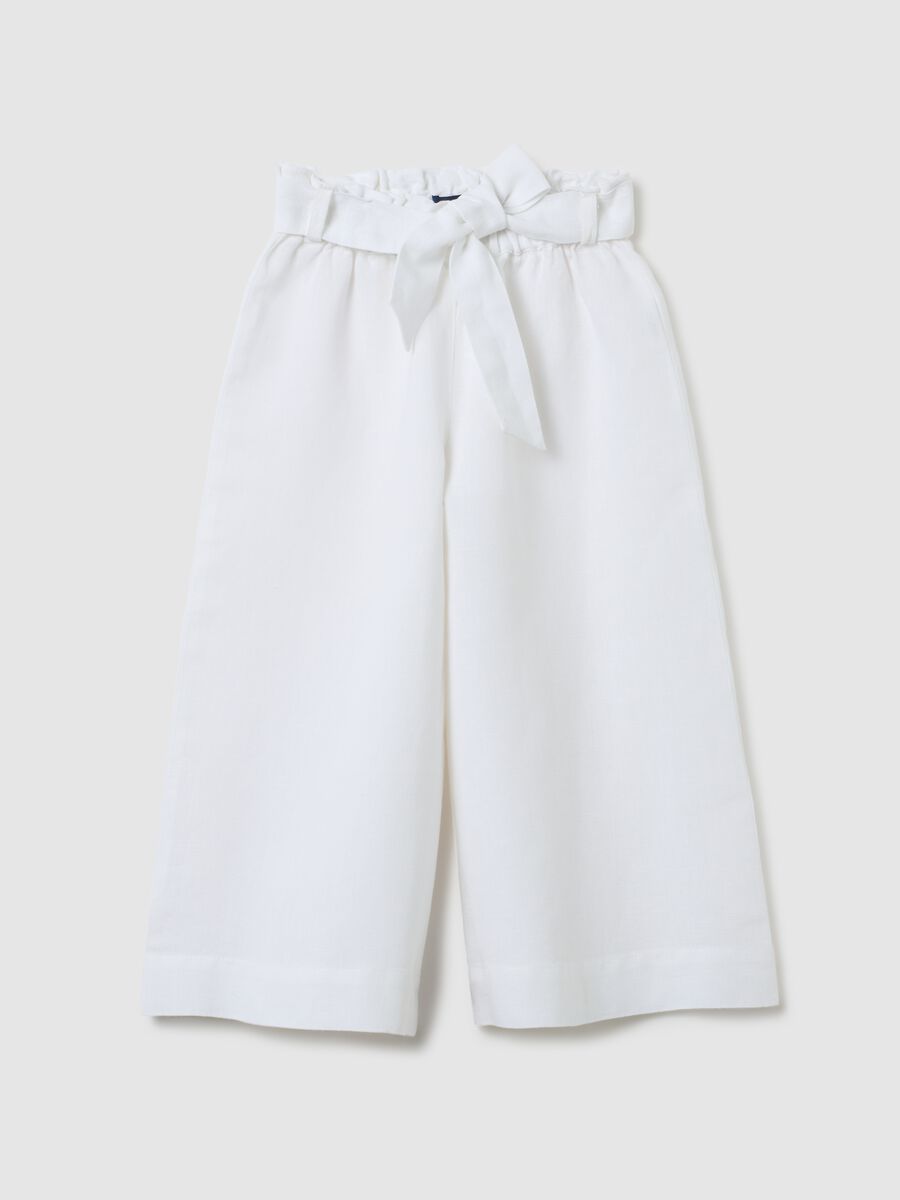 Girls' white cotton culotte trousers with regular fit_0
