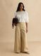 Wide leg beige stretch cotton chinos_0