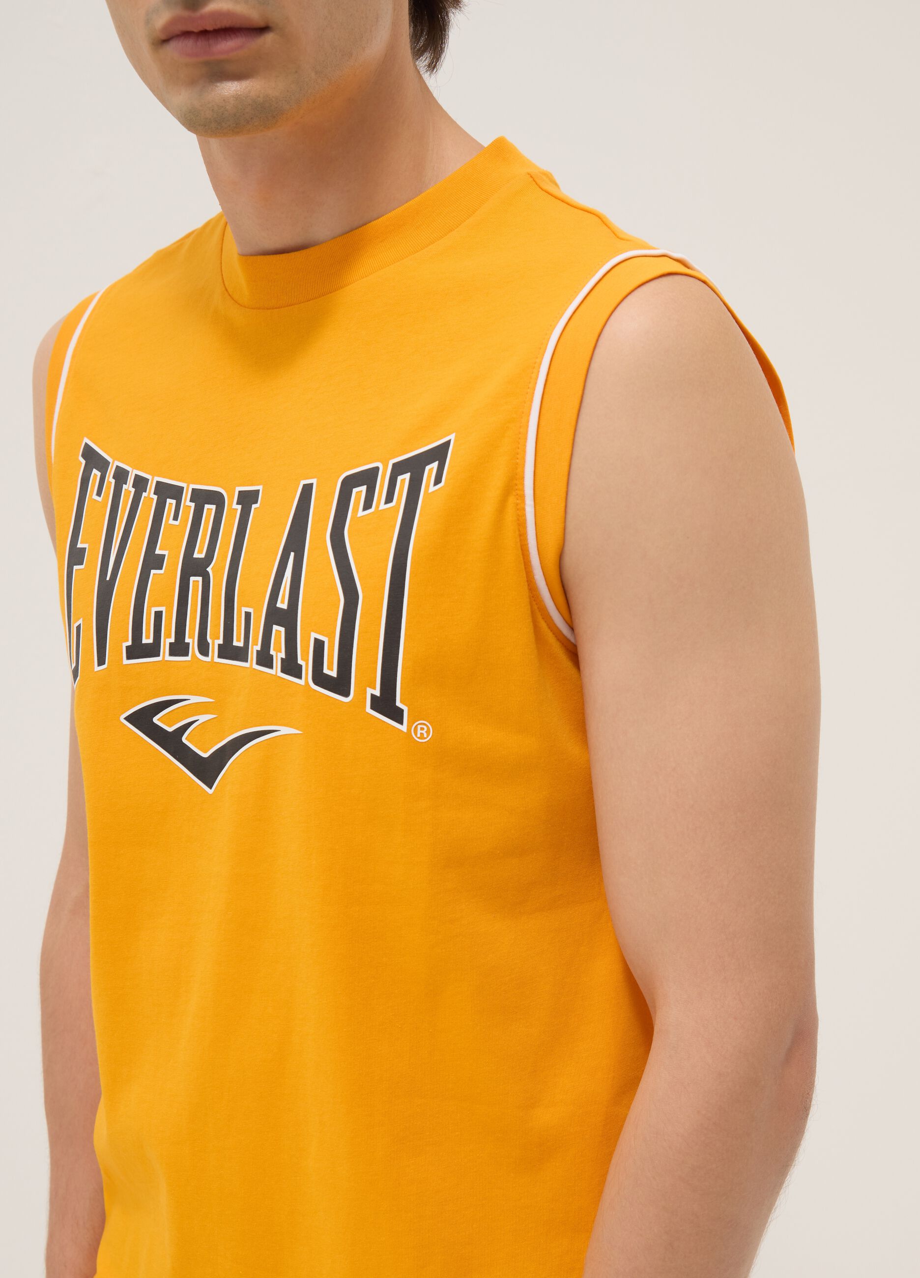 Orange sleeveless vest in pure cotton with Everlast logo